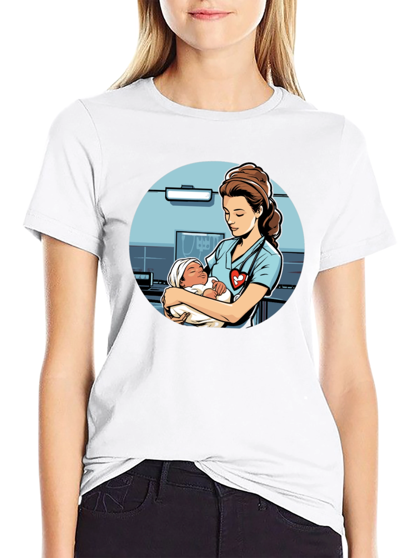 Nurse Holding Baby Graphic T-Shirt