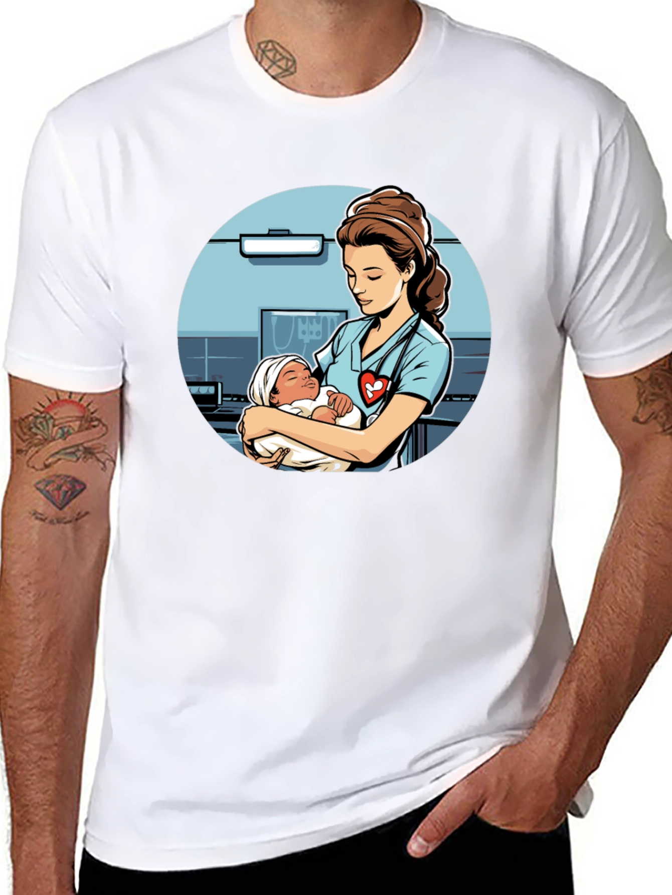 Nurse Holding Baby Graphic T-Shirt