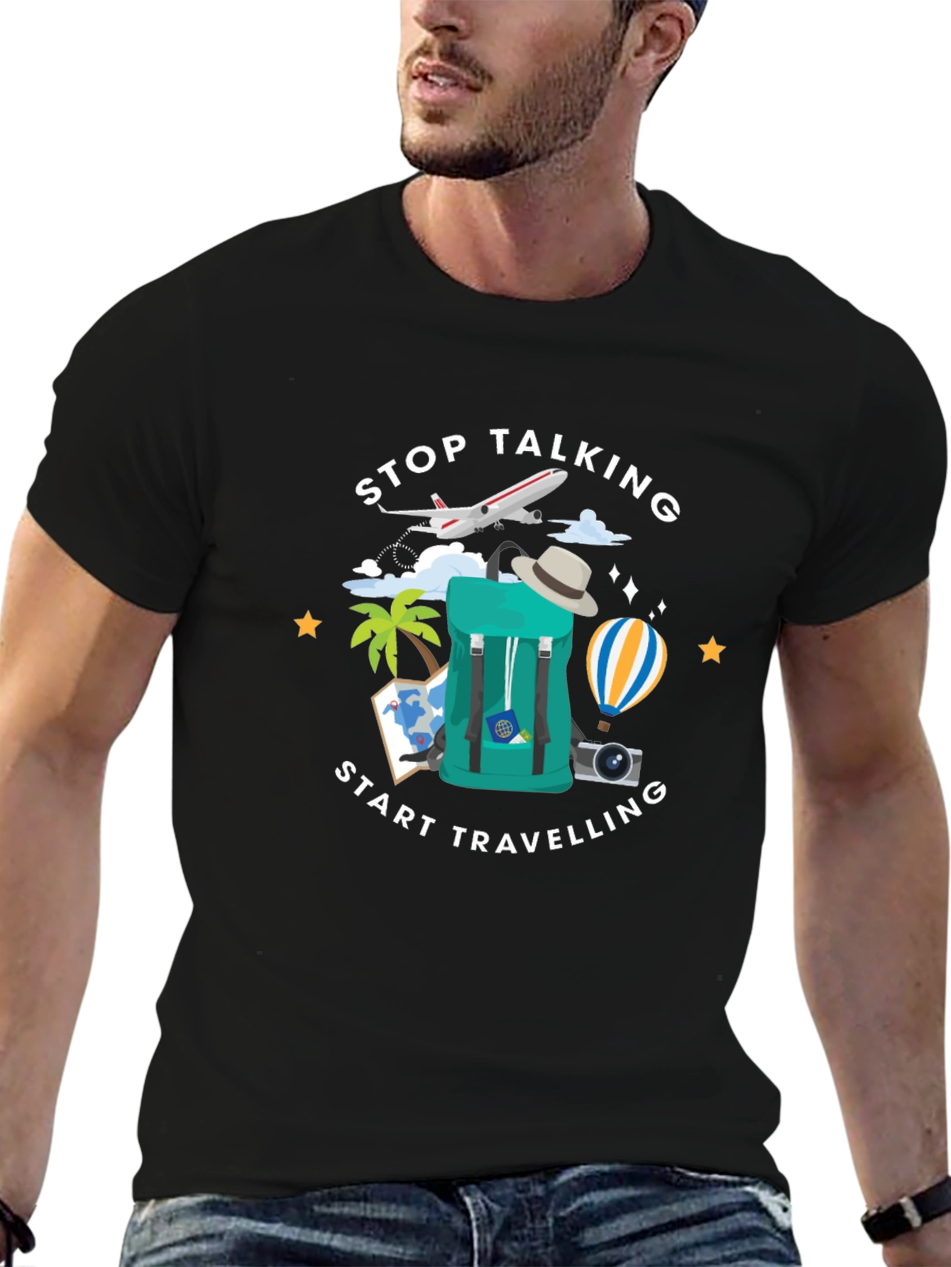 Stop Talking Start Traveling Graphic T-Shirt