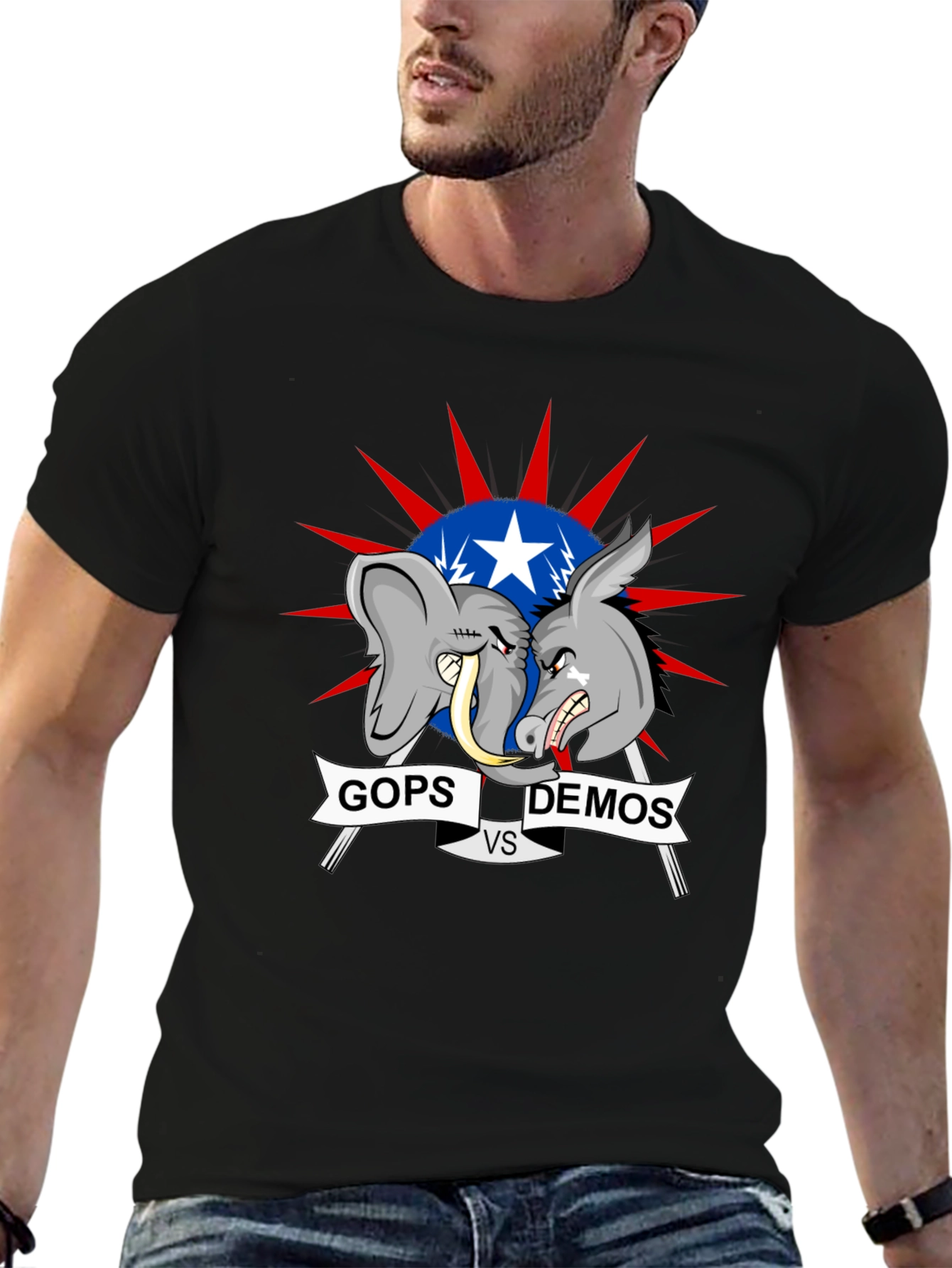 Political T-Shirt: GOPs vs DEMOs Cartoon