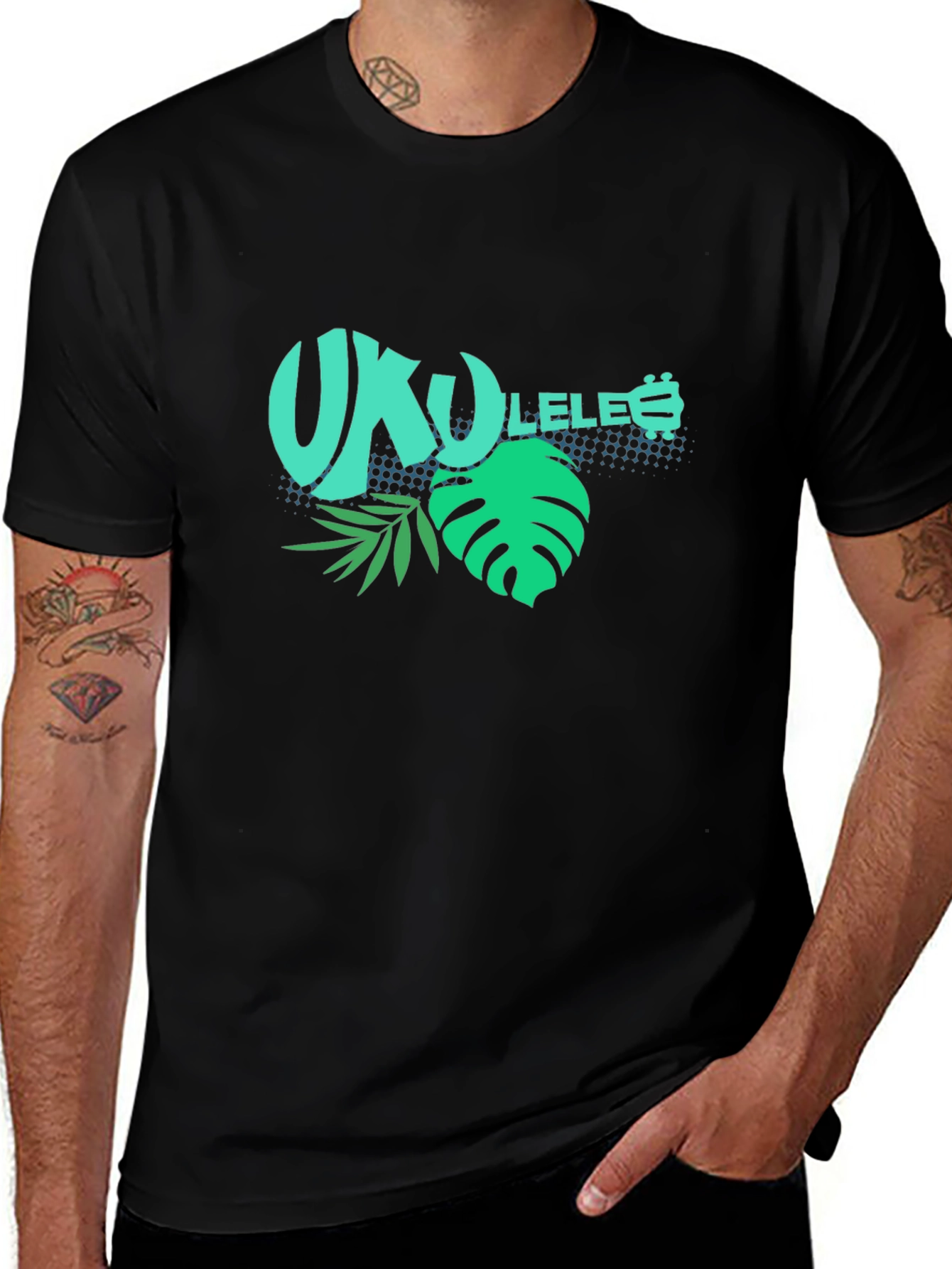 Ukulele Tropical Black T-Shirt