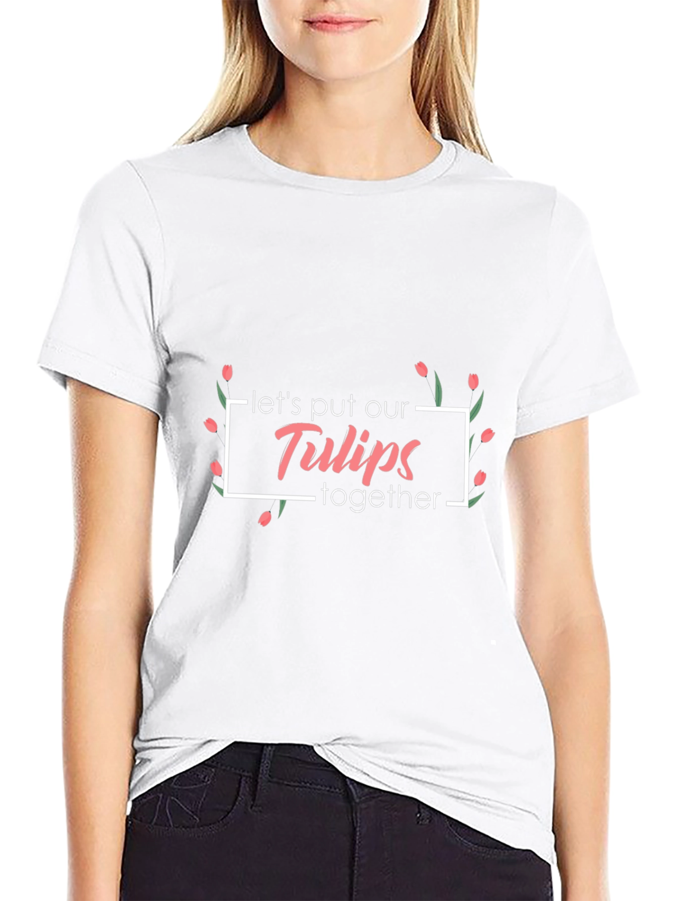 Floral Lets Put Our Tulips Together Black T-Shirt