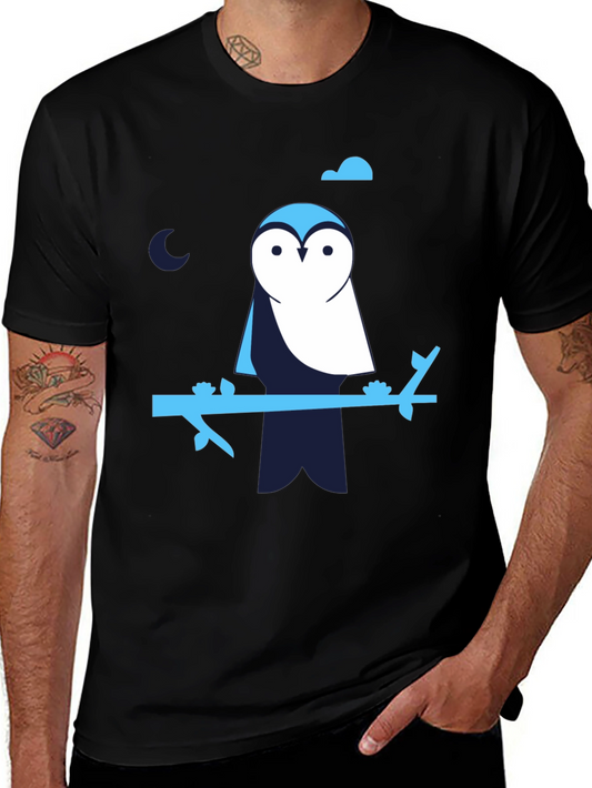 Owl on Branch Graphic Print Black T-Shirt