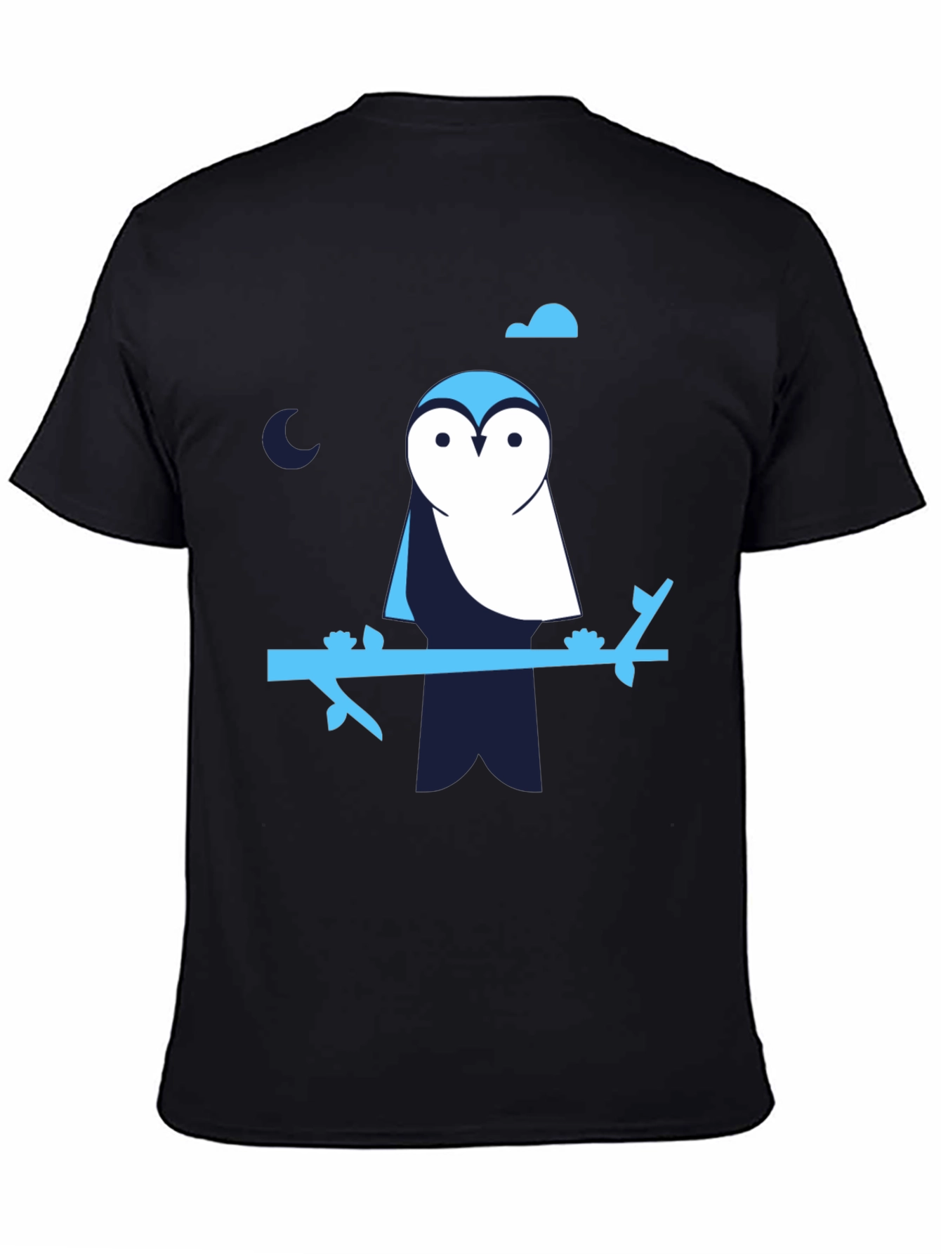 Owl on Branch Graphic Print Black T-Shirt