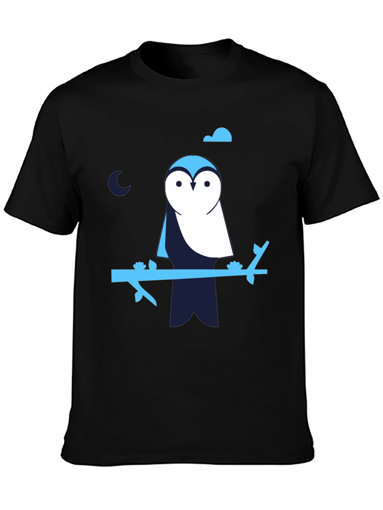 Owl on Branch Graphic Print Black T-Shirt