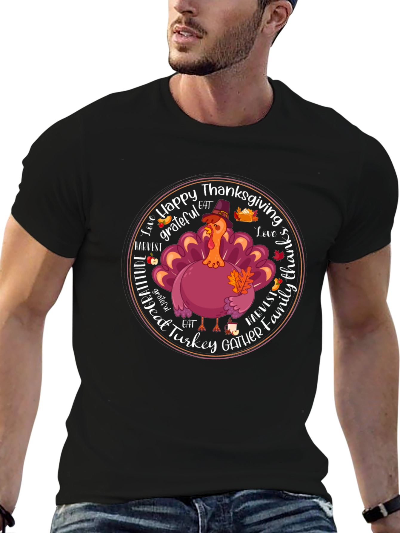Happy Thanksgiving Turkey Graphic T-Shirt