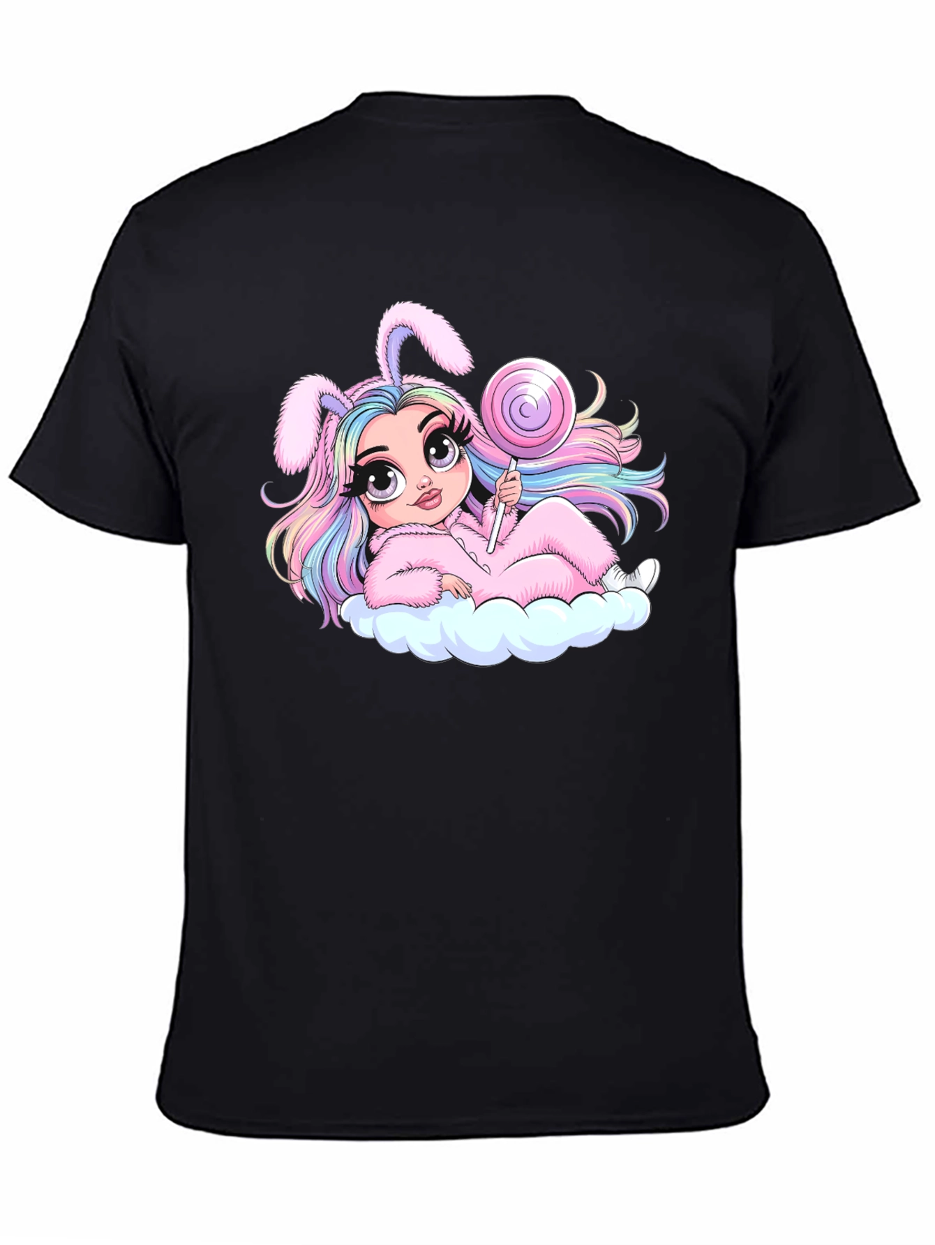 Kawaii Bunny Girl T-Shirt - Black Cotton Tee
