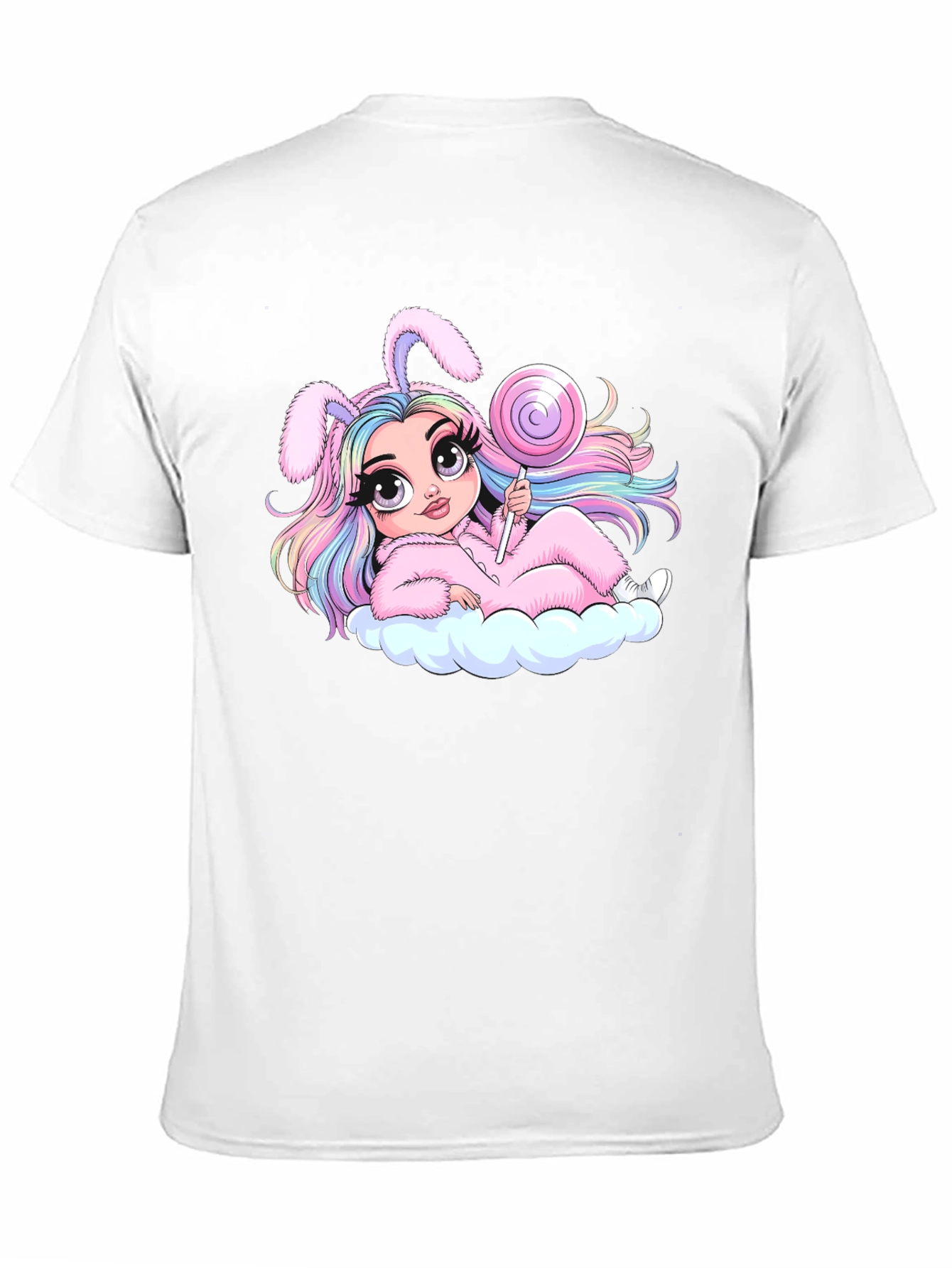Kawaii Bunny Girl T-Shirt - Black Cotton Tee