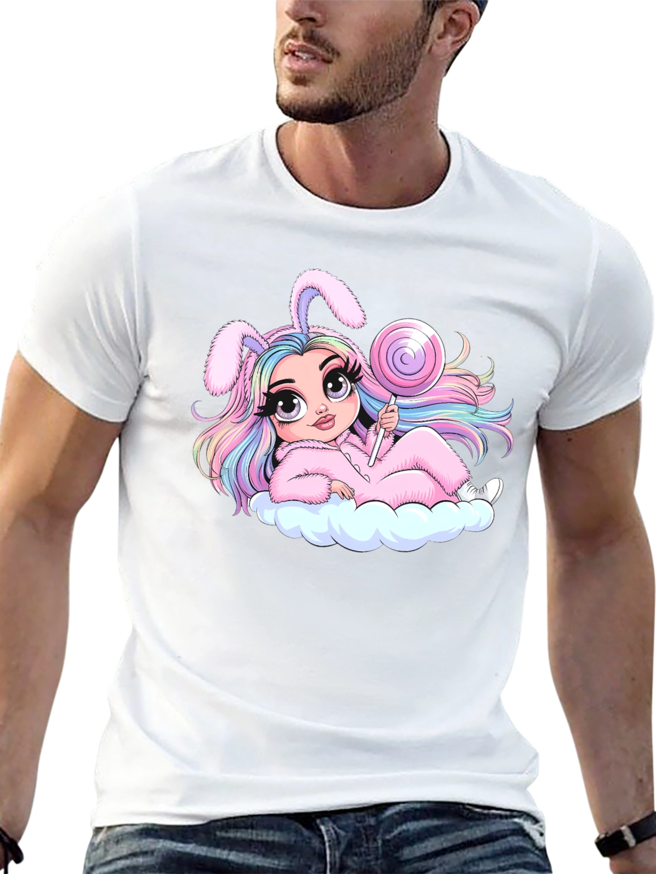 Kawaii Bunny Girl T-Shirt - Black Cotton Tee