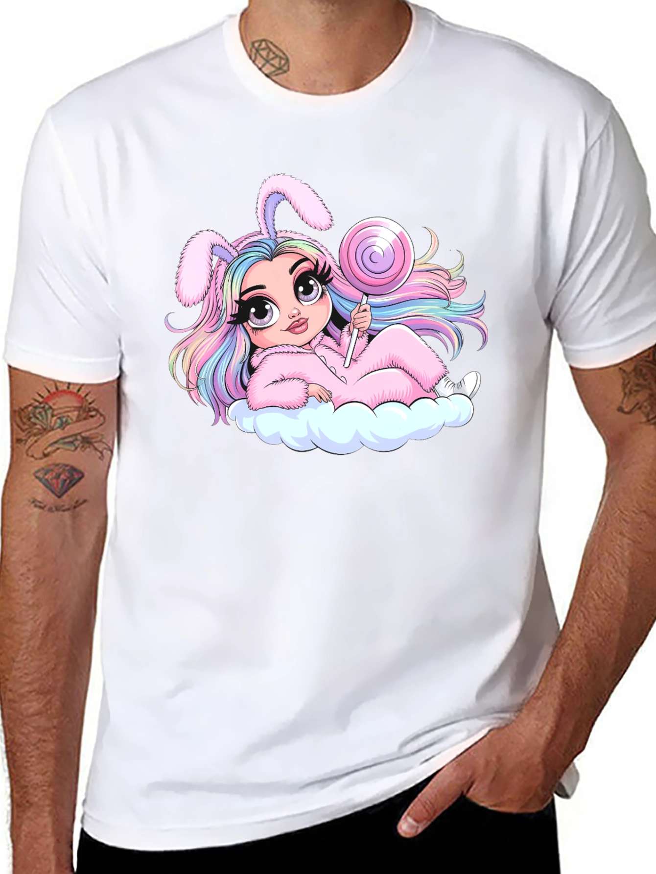 Kawaii Bunny Girl T-Shirt - Black Cotton Tee