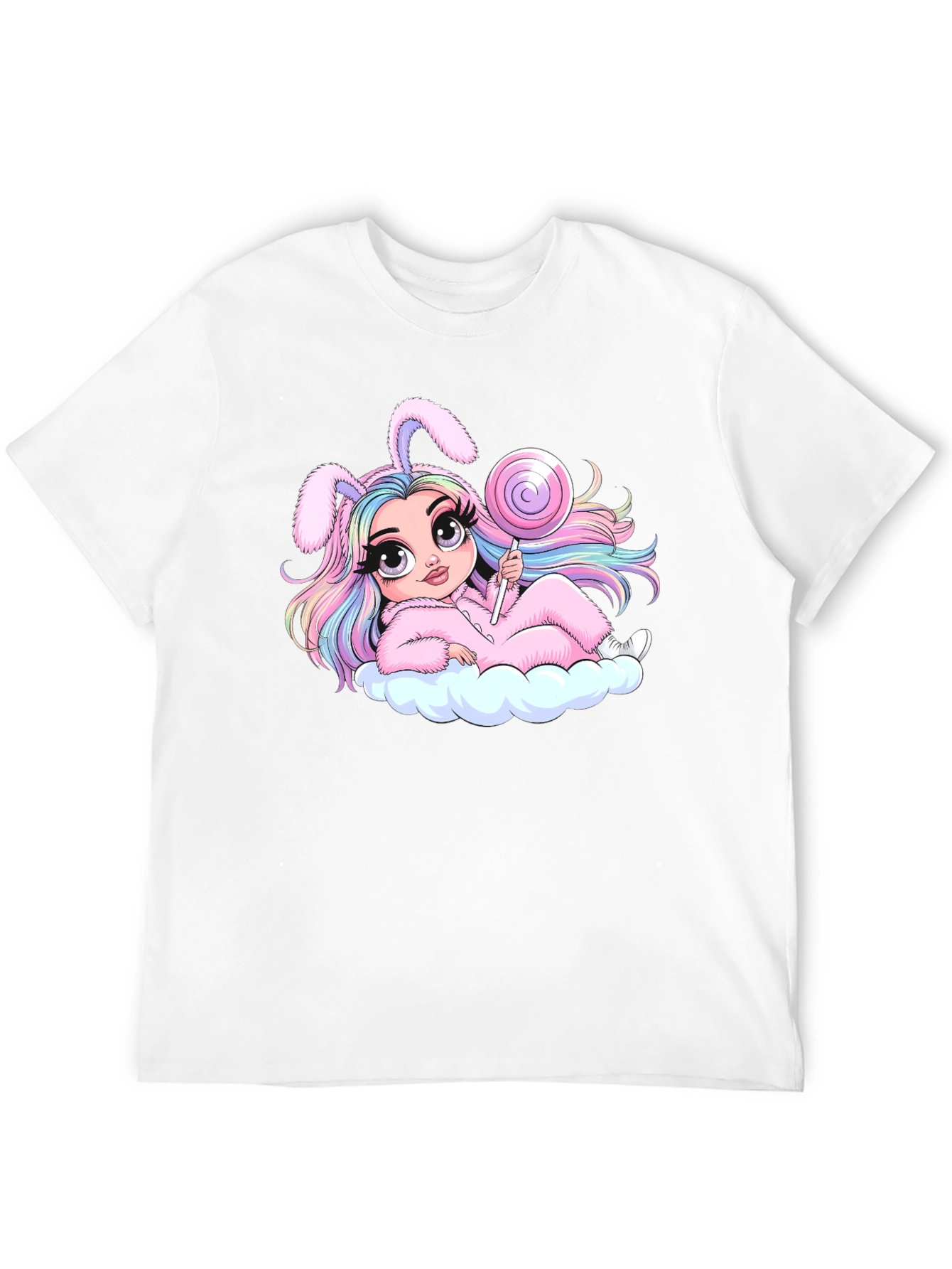Kawaii Bunny Girl T-Shirt - Black Cotton Tee