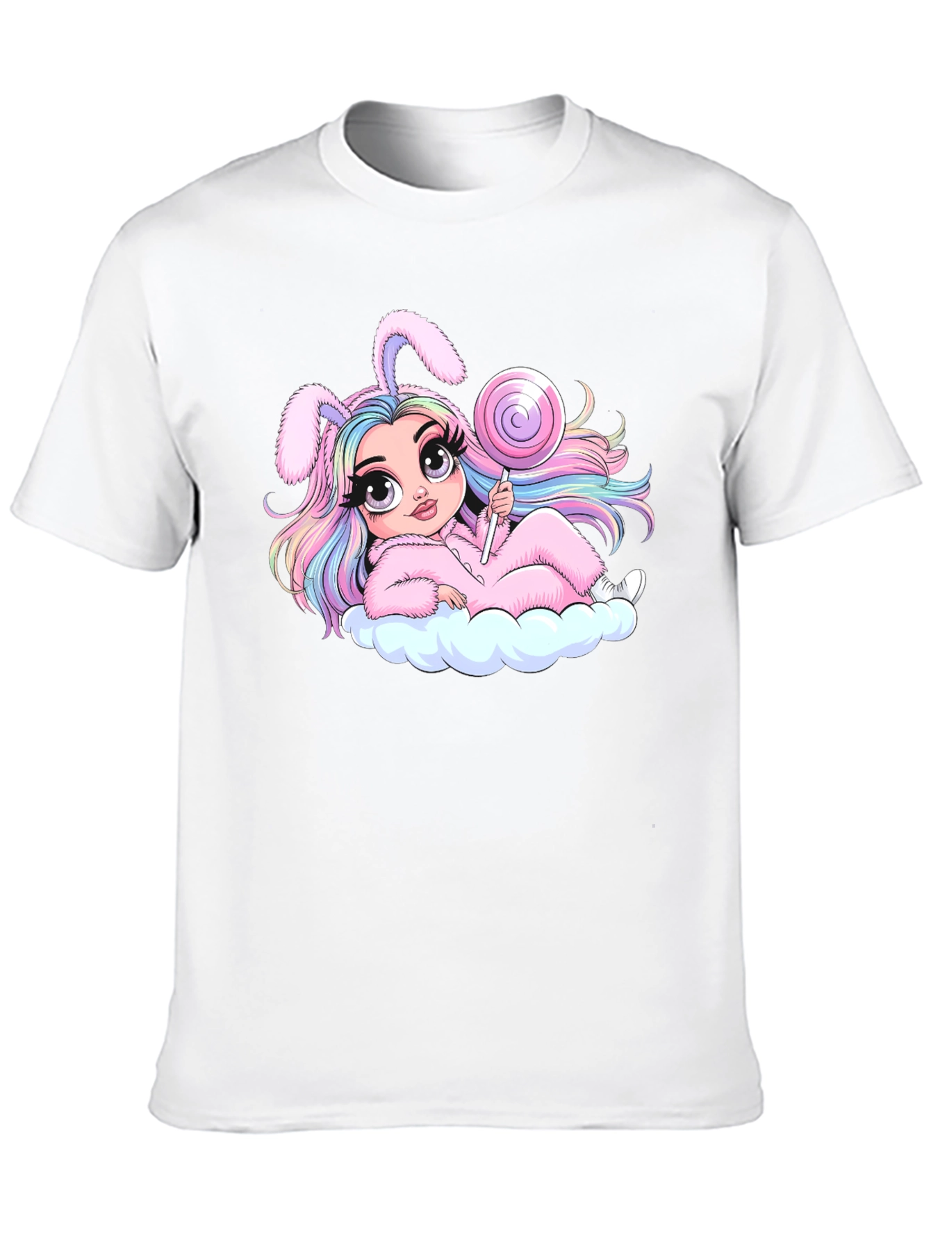 Kawaii Bunny Girl T-Shirt - Black Cotton Tee