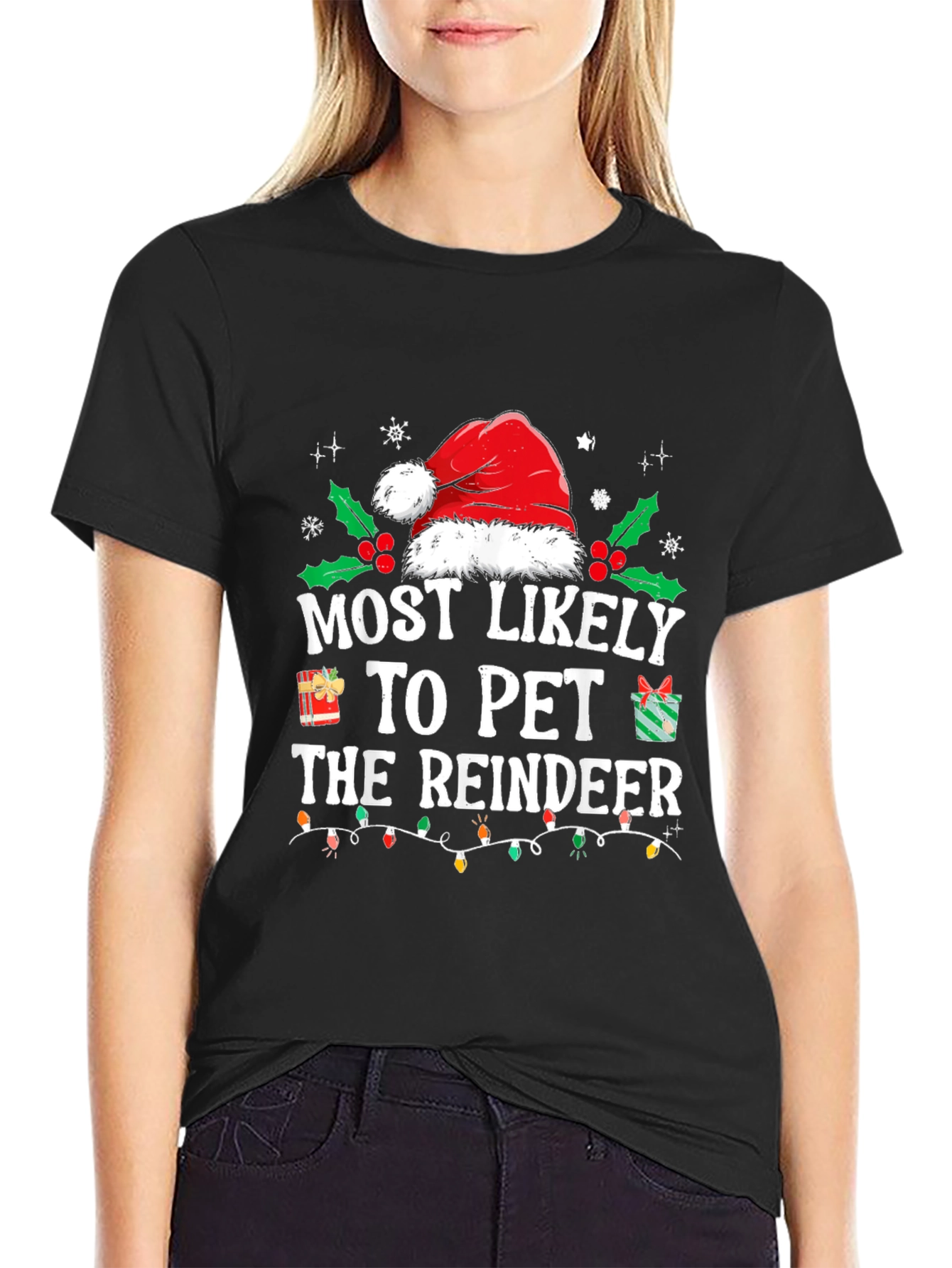 Most Likely to Pet Reindeer Holiday T-Shirt