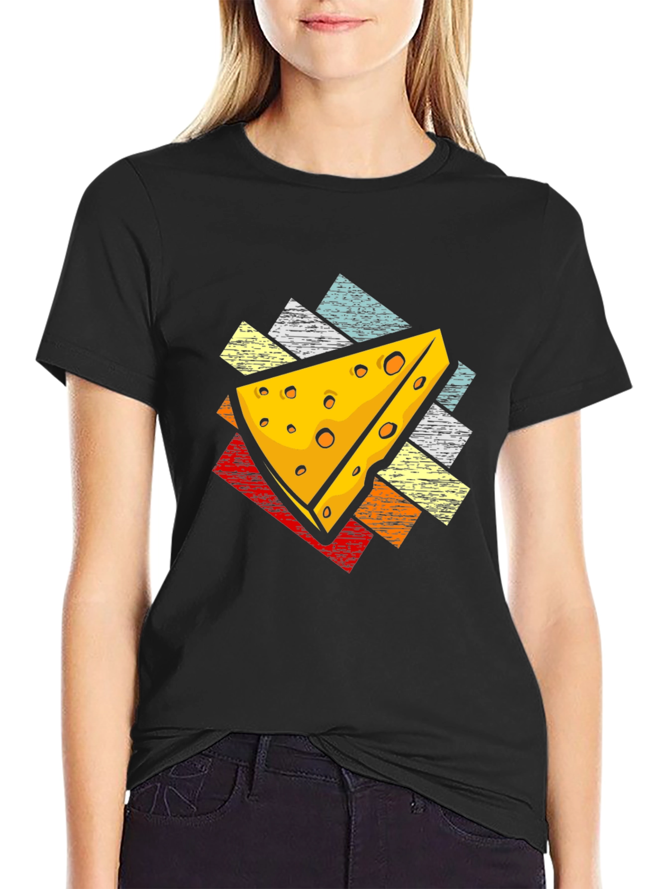 Retro Cheese Graphic Tee - Black Cotton T-Shirt