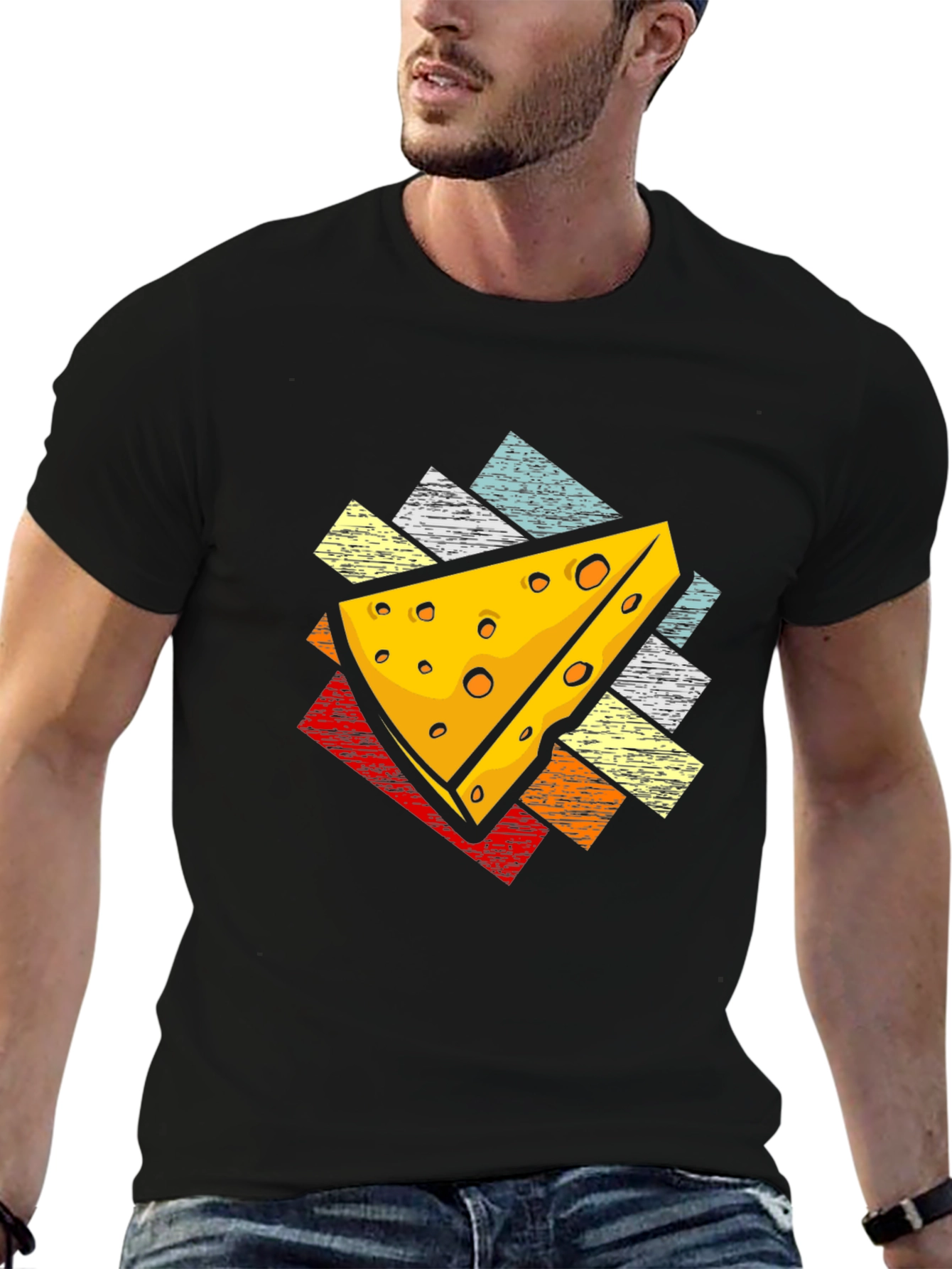 Retro Cheese Graphic Tee - Black Cotton T-Shirt