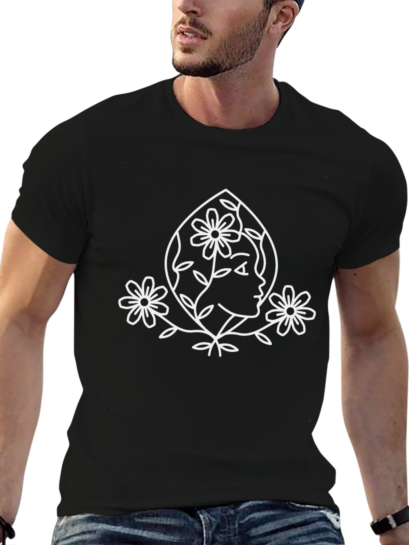 Floral Silhouette Graphic T-Shirt - Black