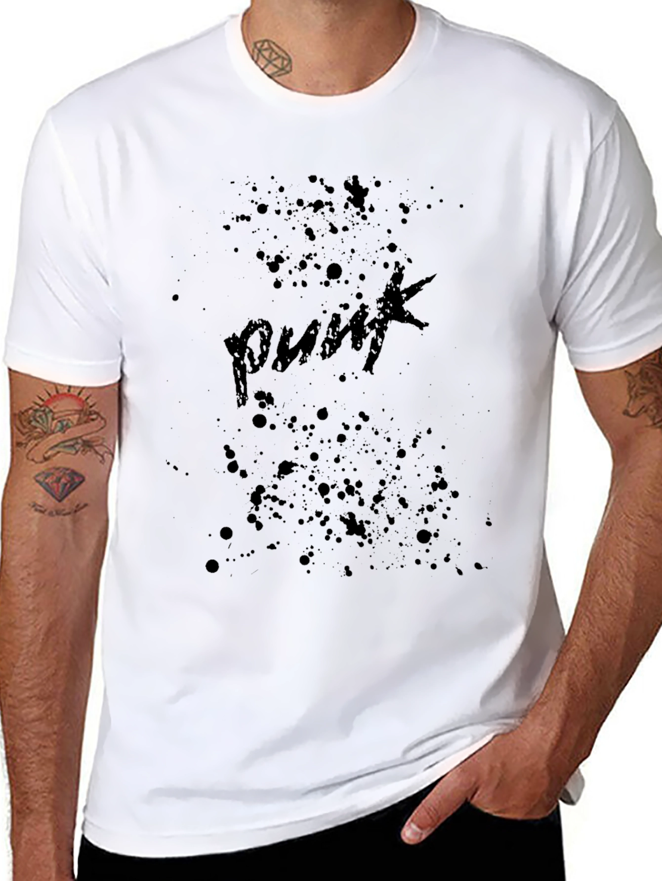 Grunge Punk Splatter Graphic Tee - Black