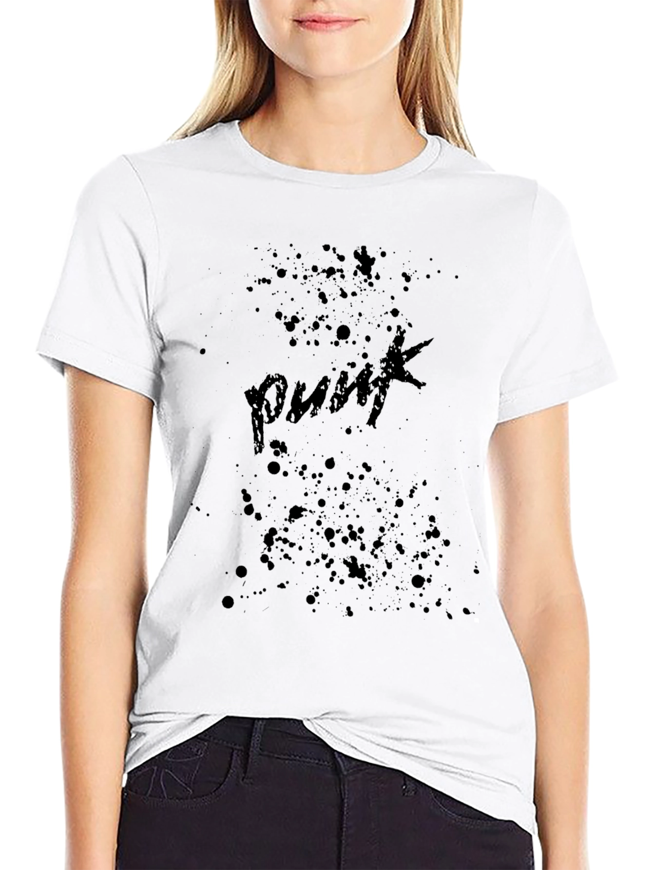 Grunge Punk Splatter Graphic Tee - Black