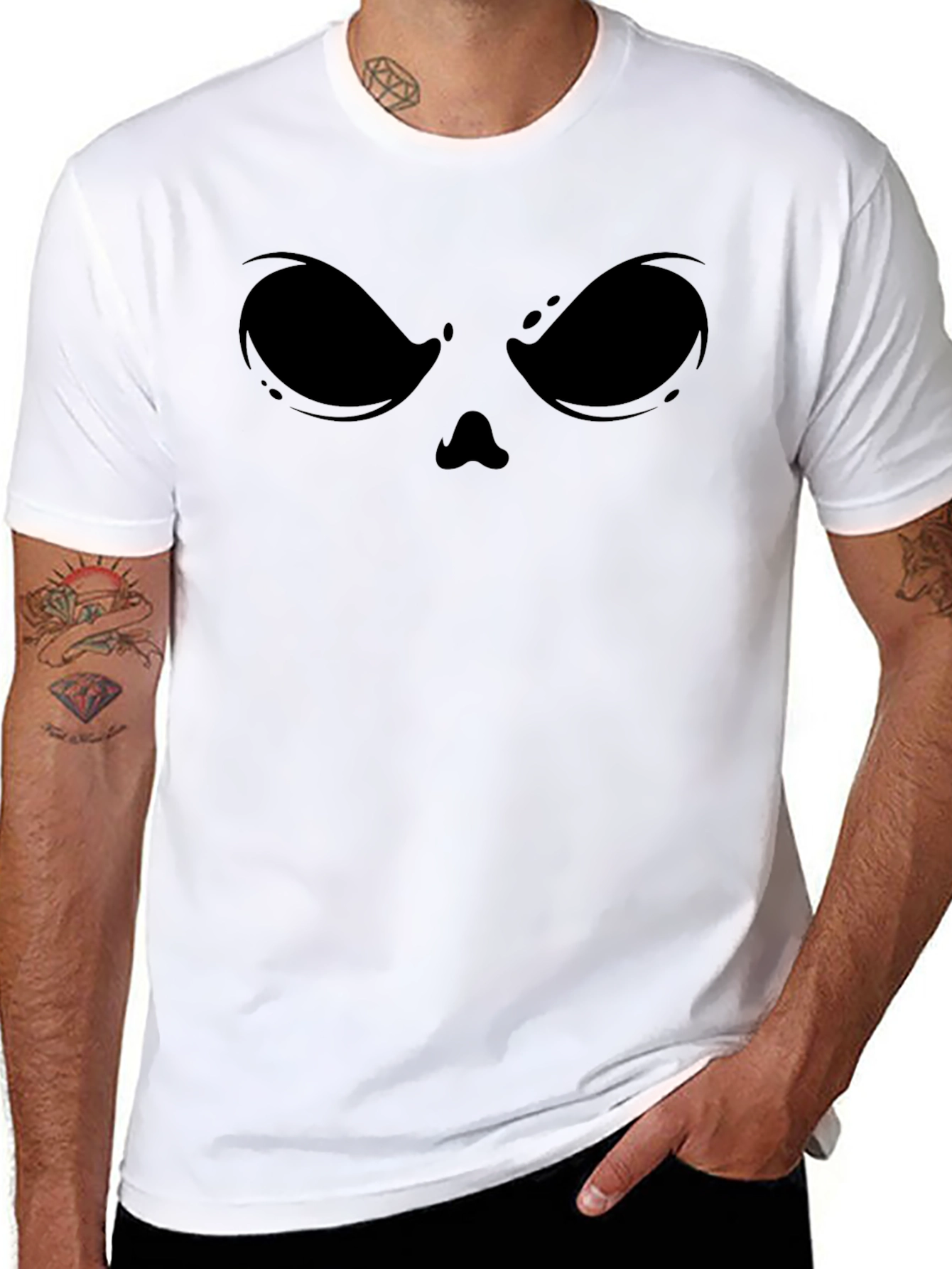 Spooky Face Graphic Tee - Black Cotton Blend Shirt
