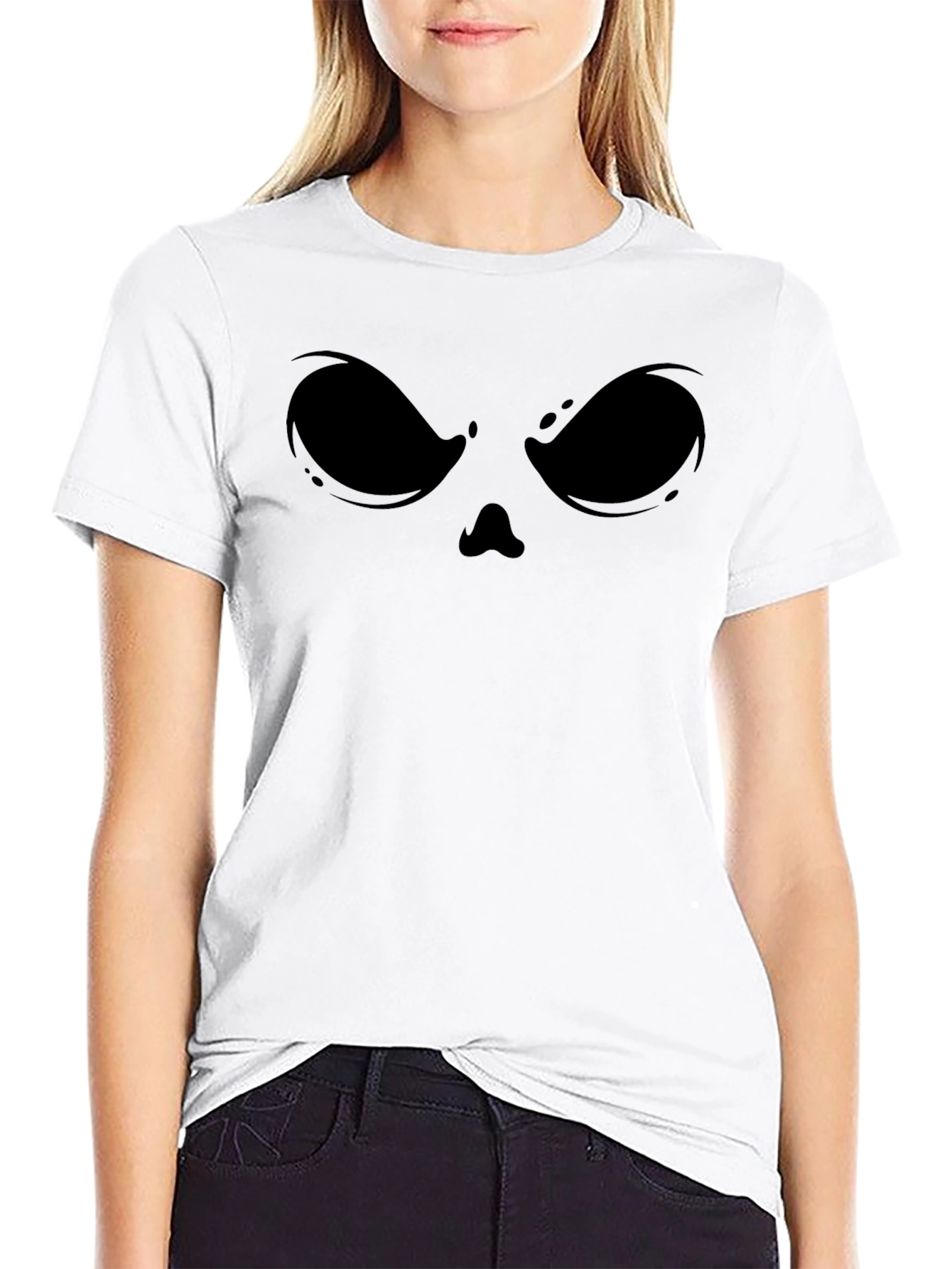 Spooky Face Graphic Tee - Black Cotton Blend Shirt