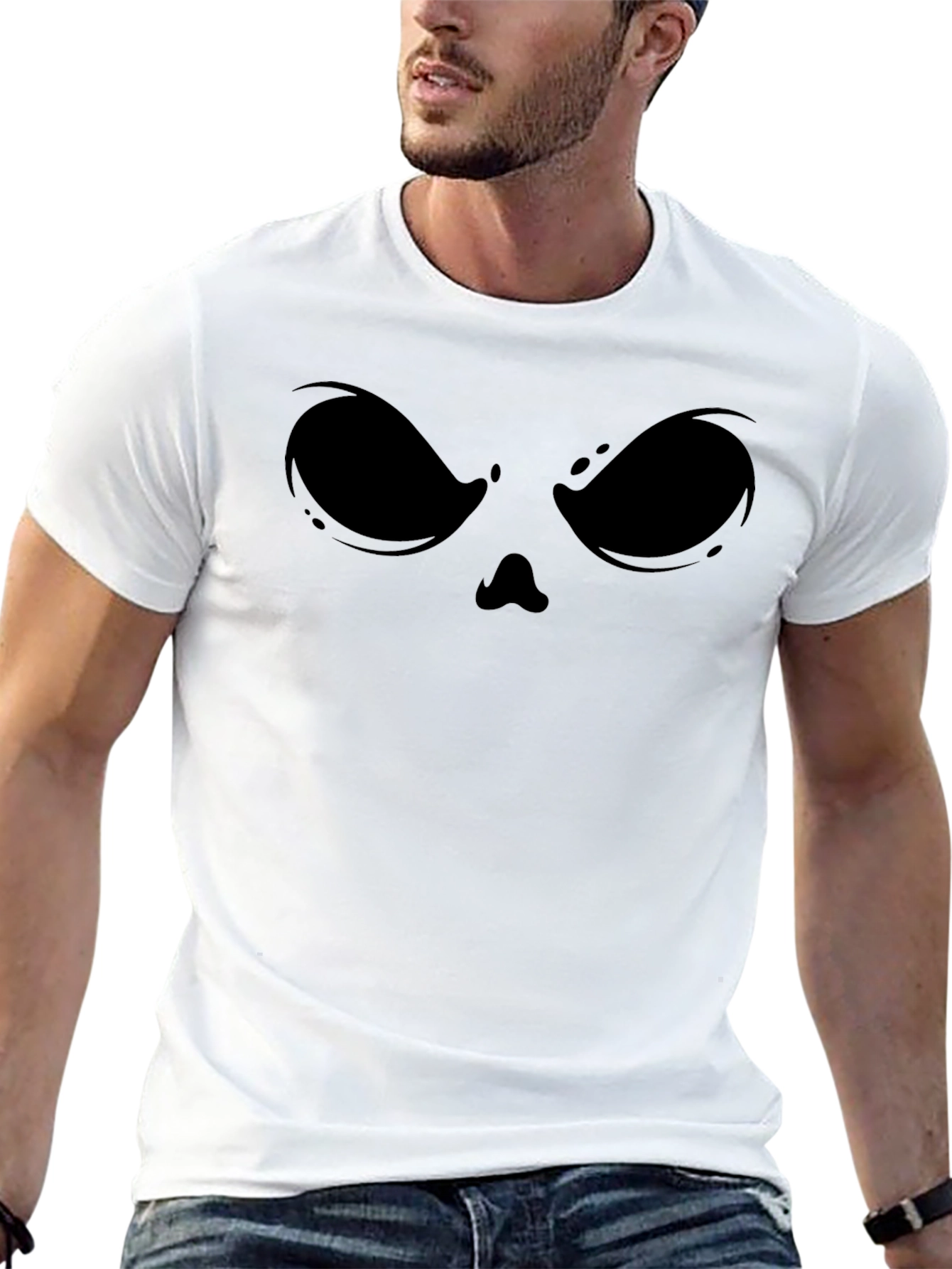 Spooky Face Graphic Tee - Black Cotton Blend Shirt