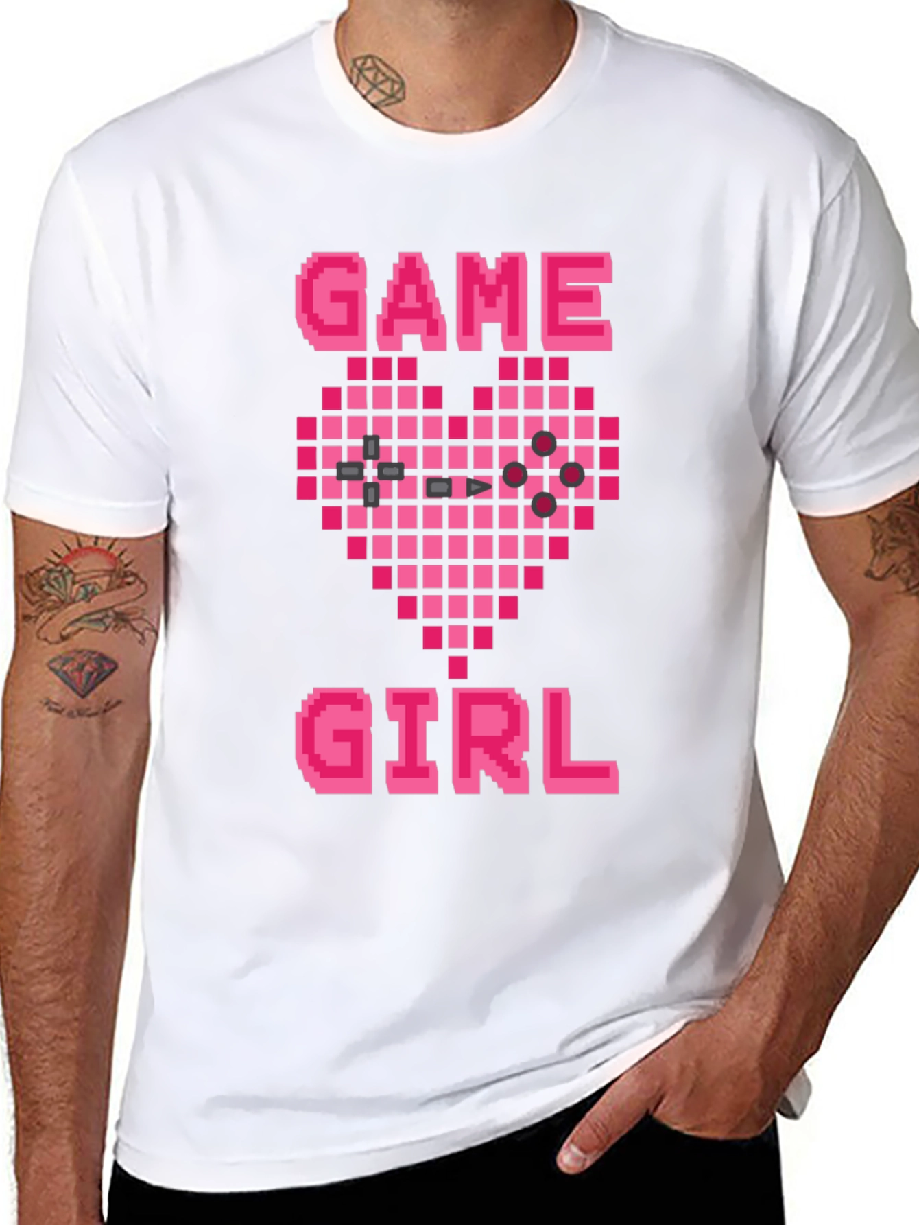 Game Girl Pixel Heart Graphic Tee - Gamer Gift