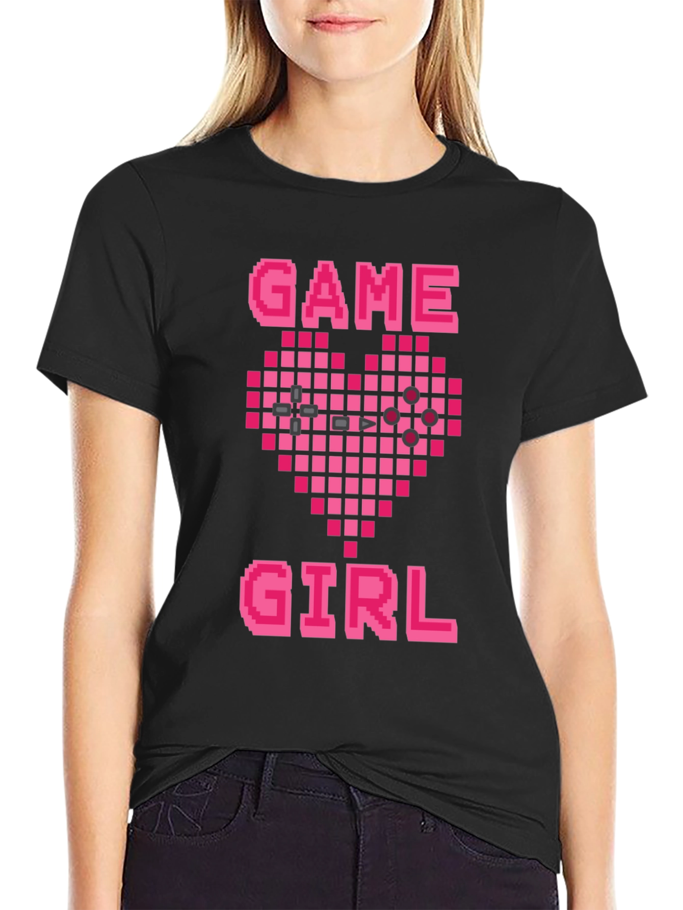 Game Girl Pixel Heart Graphic Tee - Gamer Gift