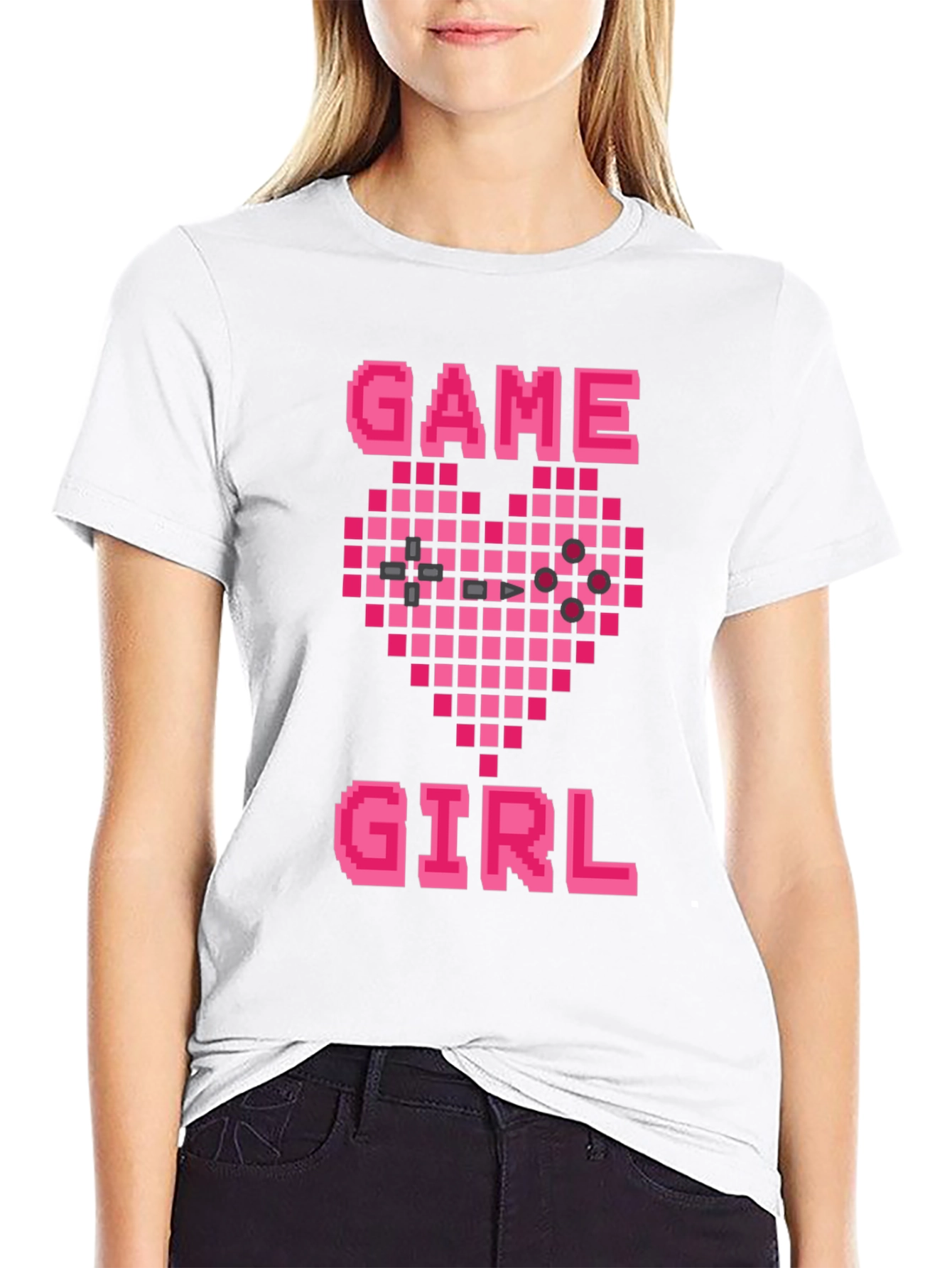 Game Girl Pixel Heart Graphic Tee - Gamer Gift