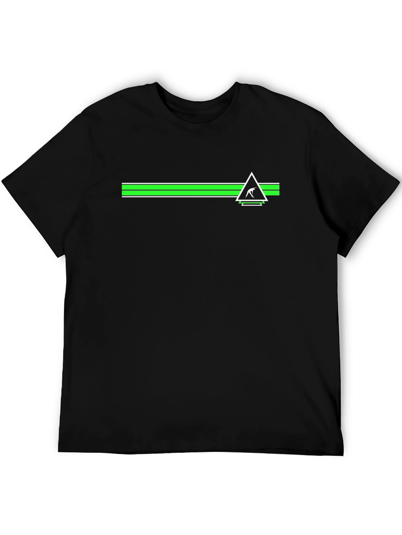 Mens Black Tee with Geometric Green Stripe Design