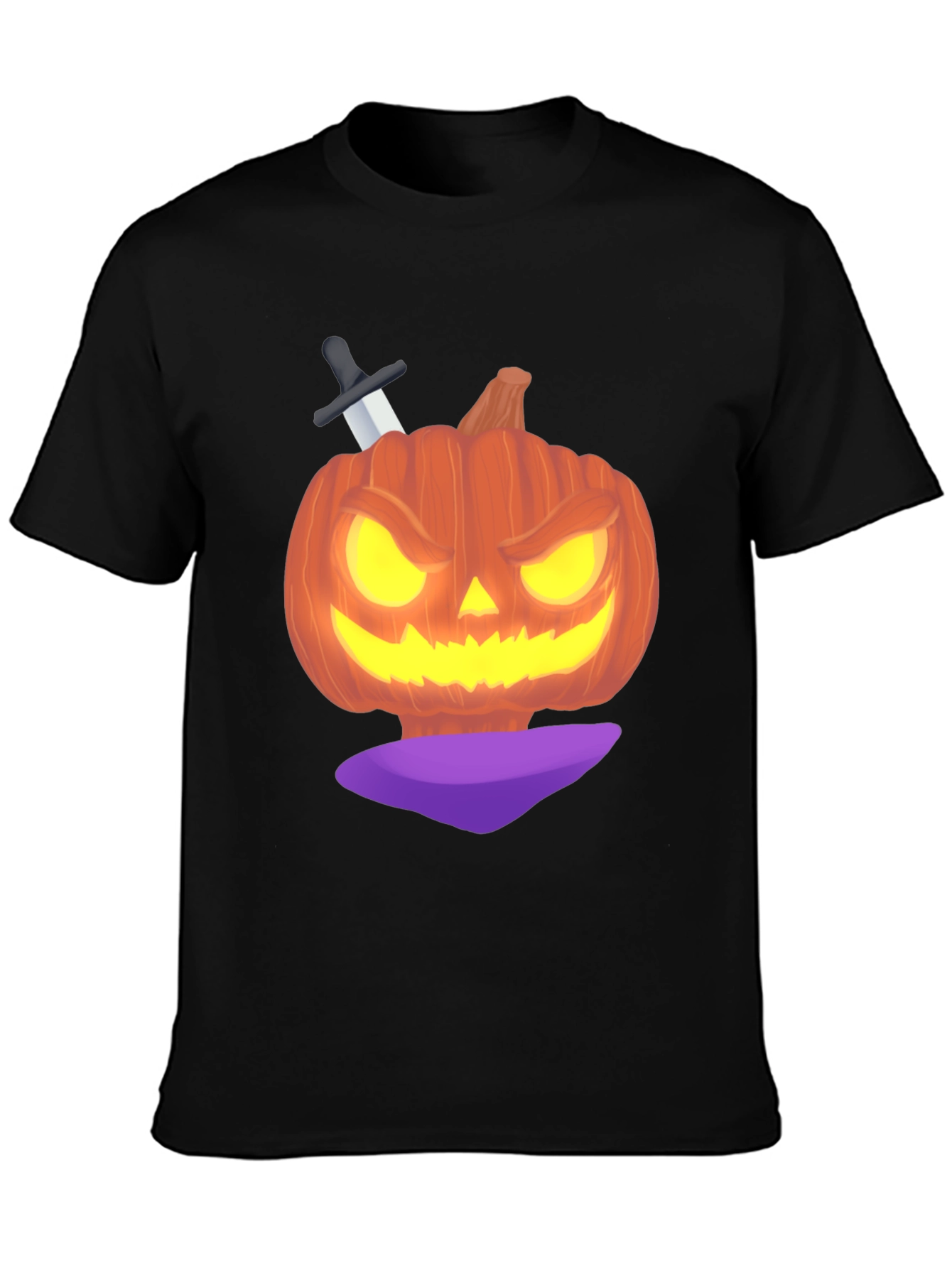 Halloween Pumpkin with Knife Black T-Shirt