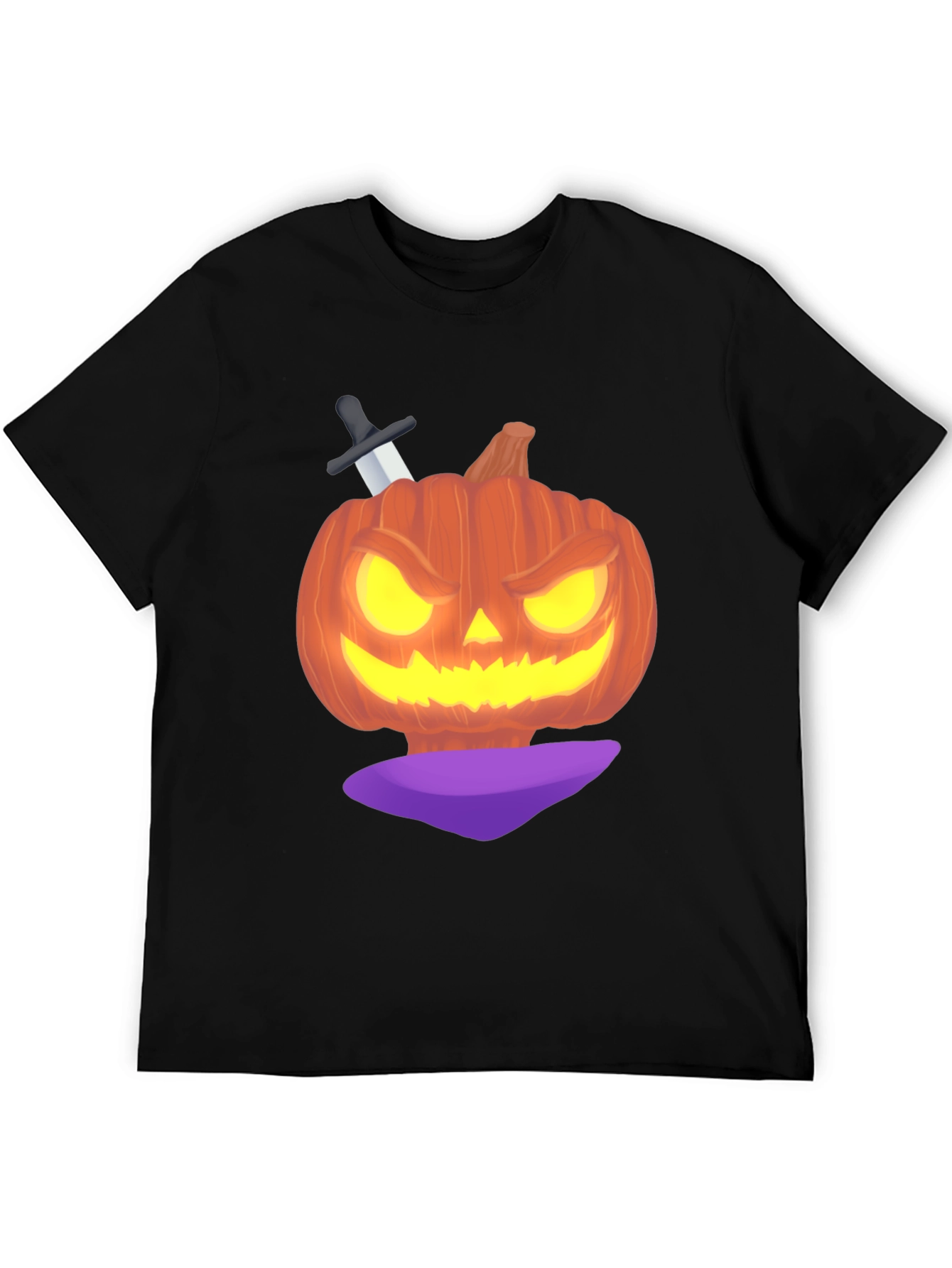 Halloween Pumpkin with Knife Black T-Shirt
