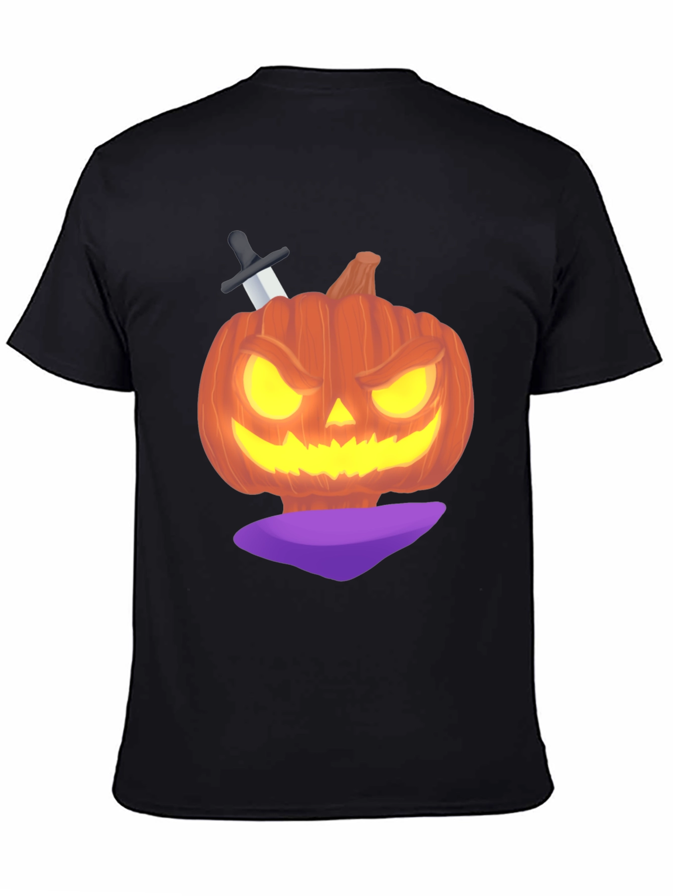 Halloween Pumpkin with Knife Black T-Shirt