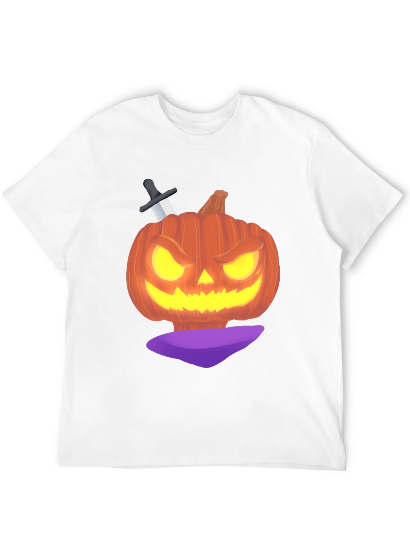 Halloween Pumpkin with Knife Black T-Shirt