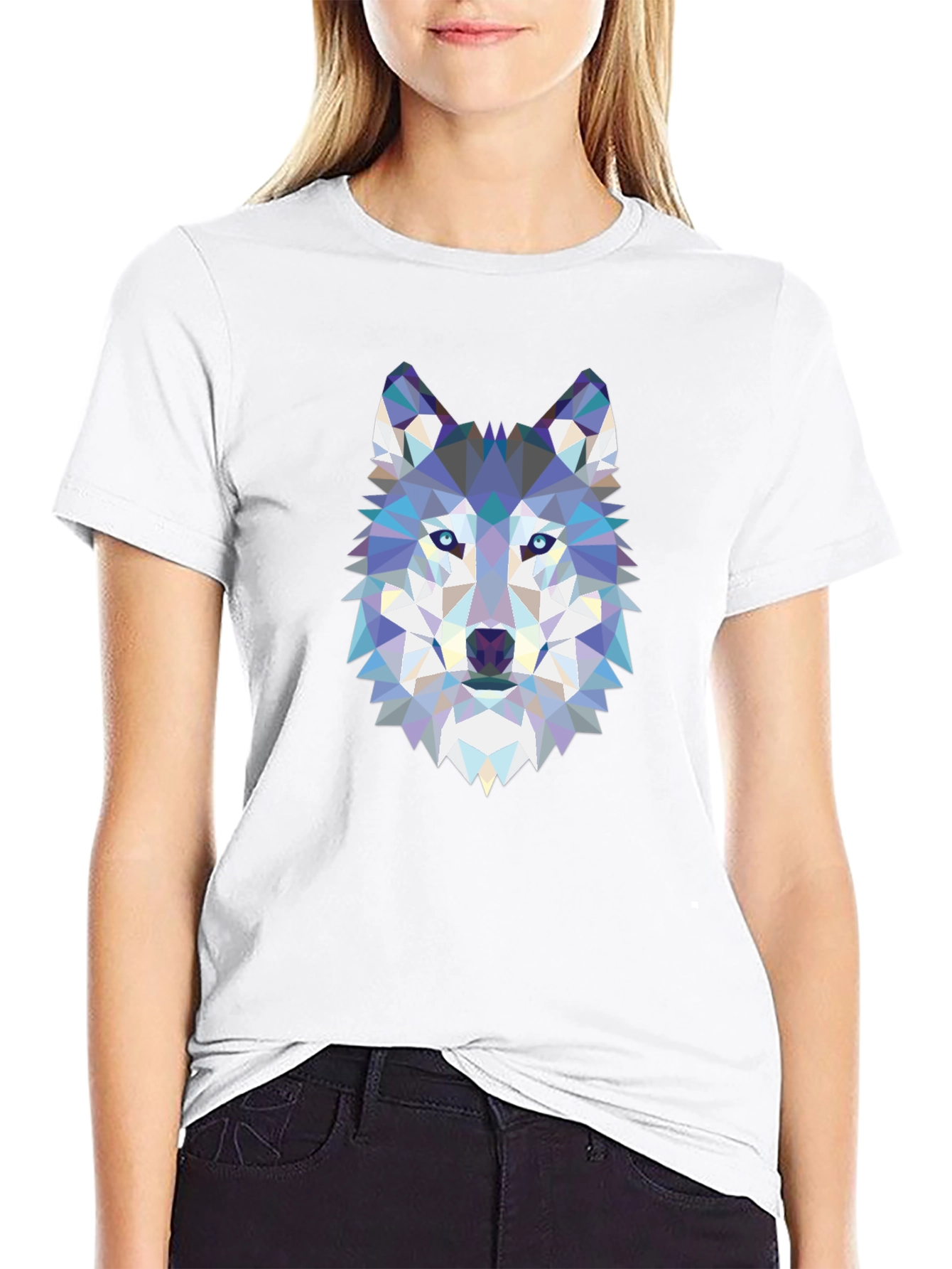 Geometric Wolf Graphic Black T-Shirt
