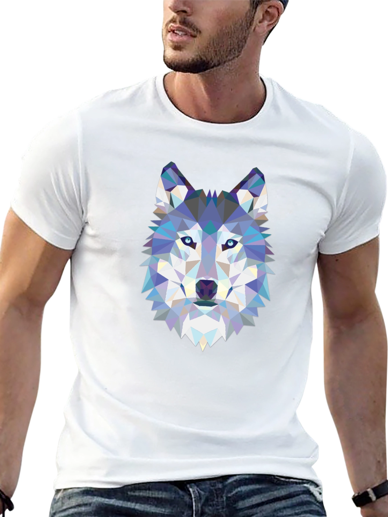 Geometric Wolf Graphic Black T-Shirt