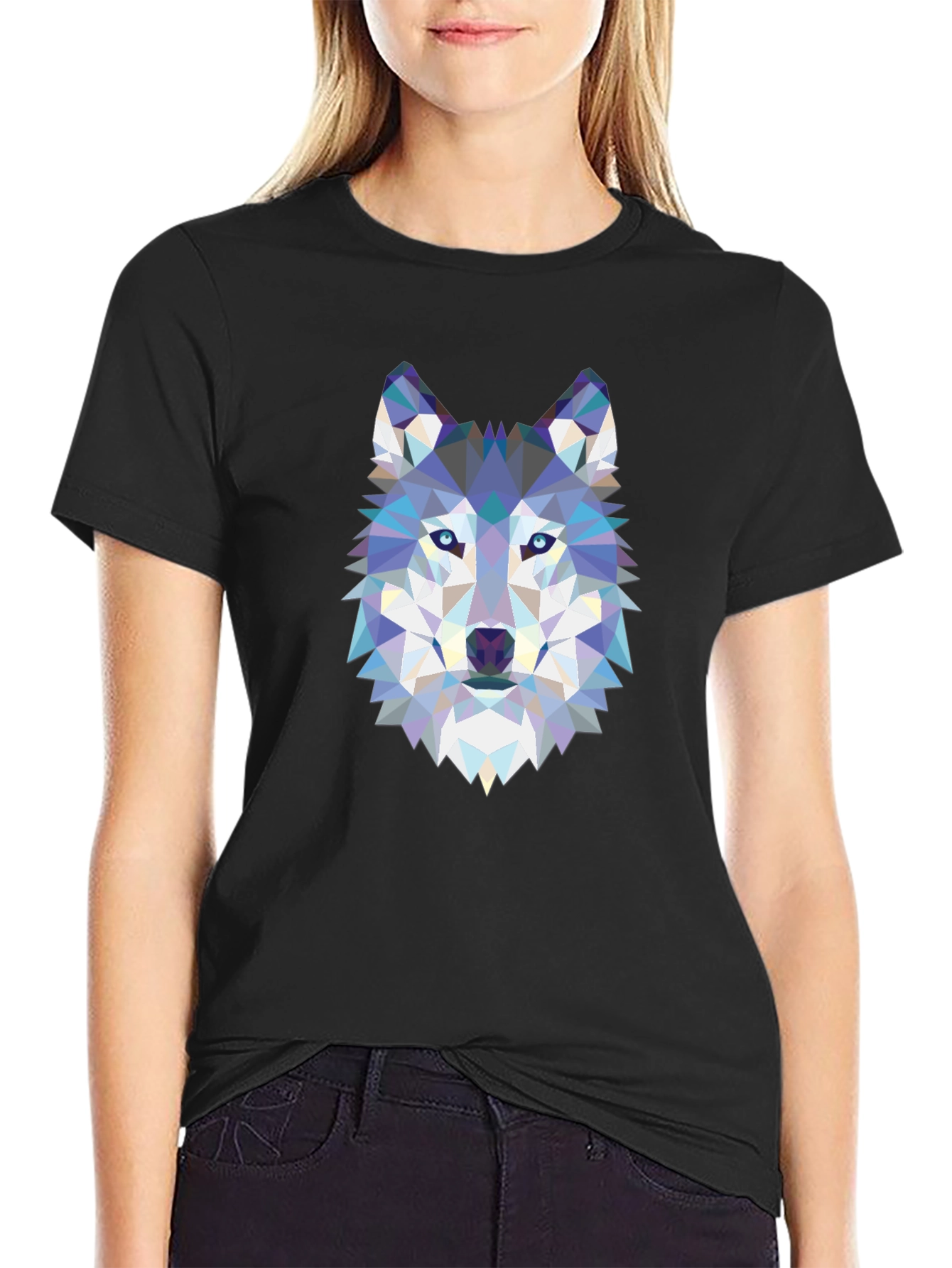 Geometric Wolf Graphic Black T-Shirt