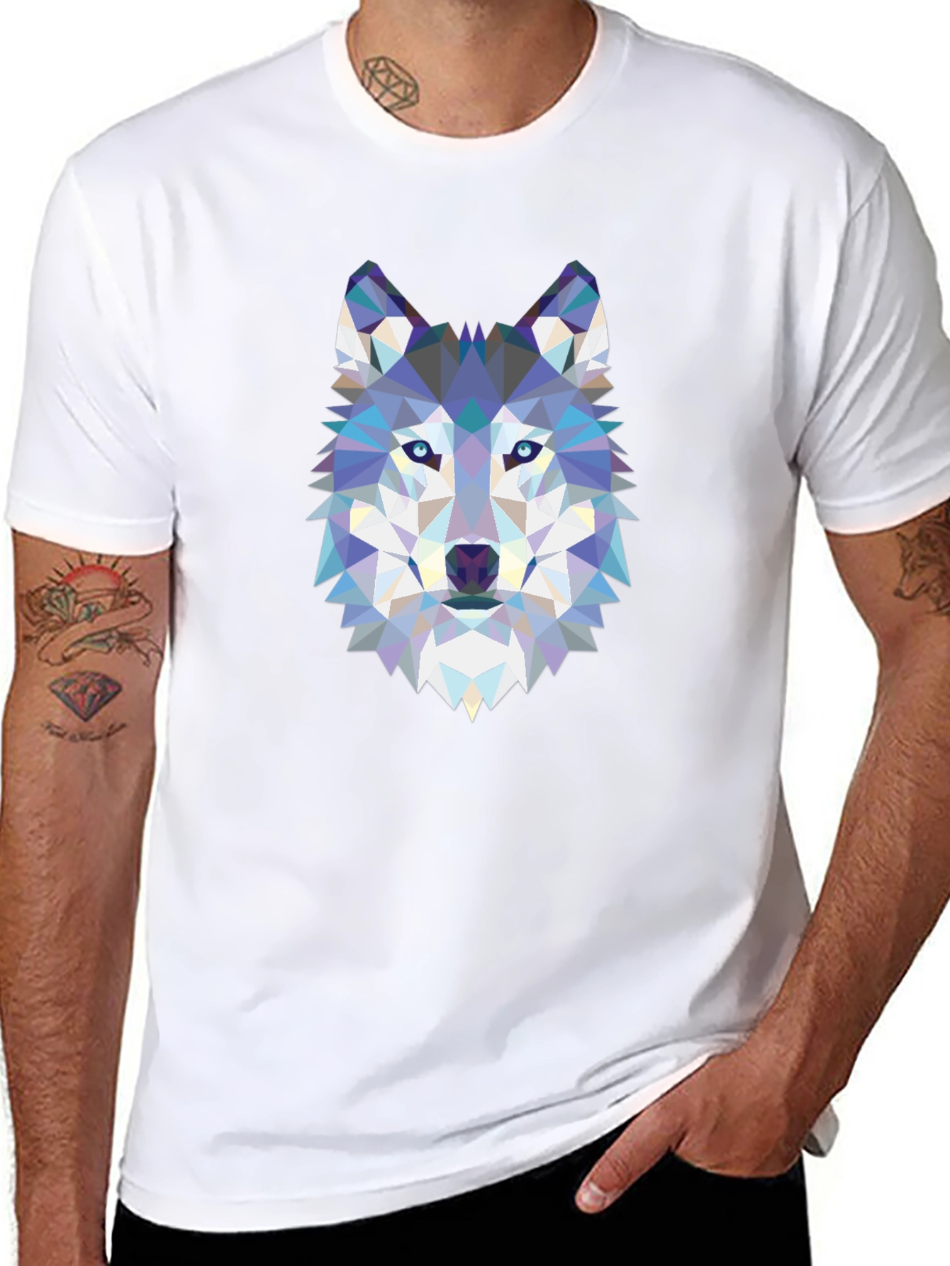 Geometric Wolf Graphic Black T-Shirt