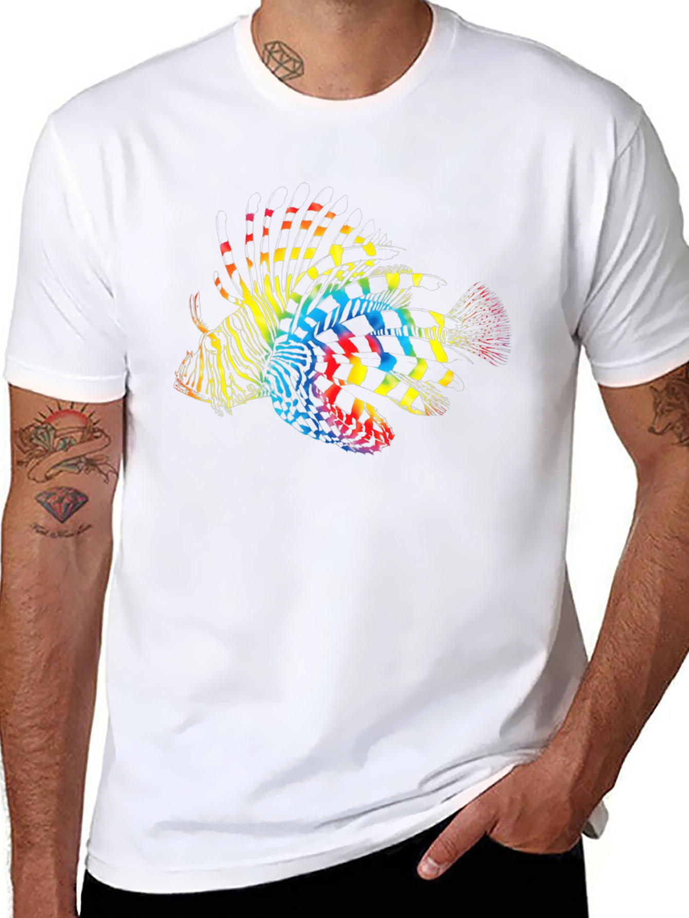Rainbow Lionfish Graphic Tee - Mens Black T-Shirt