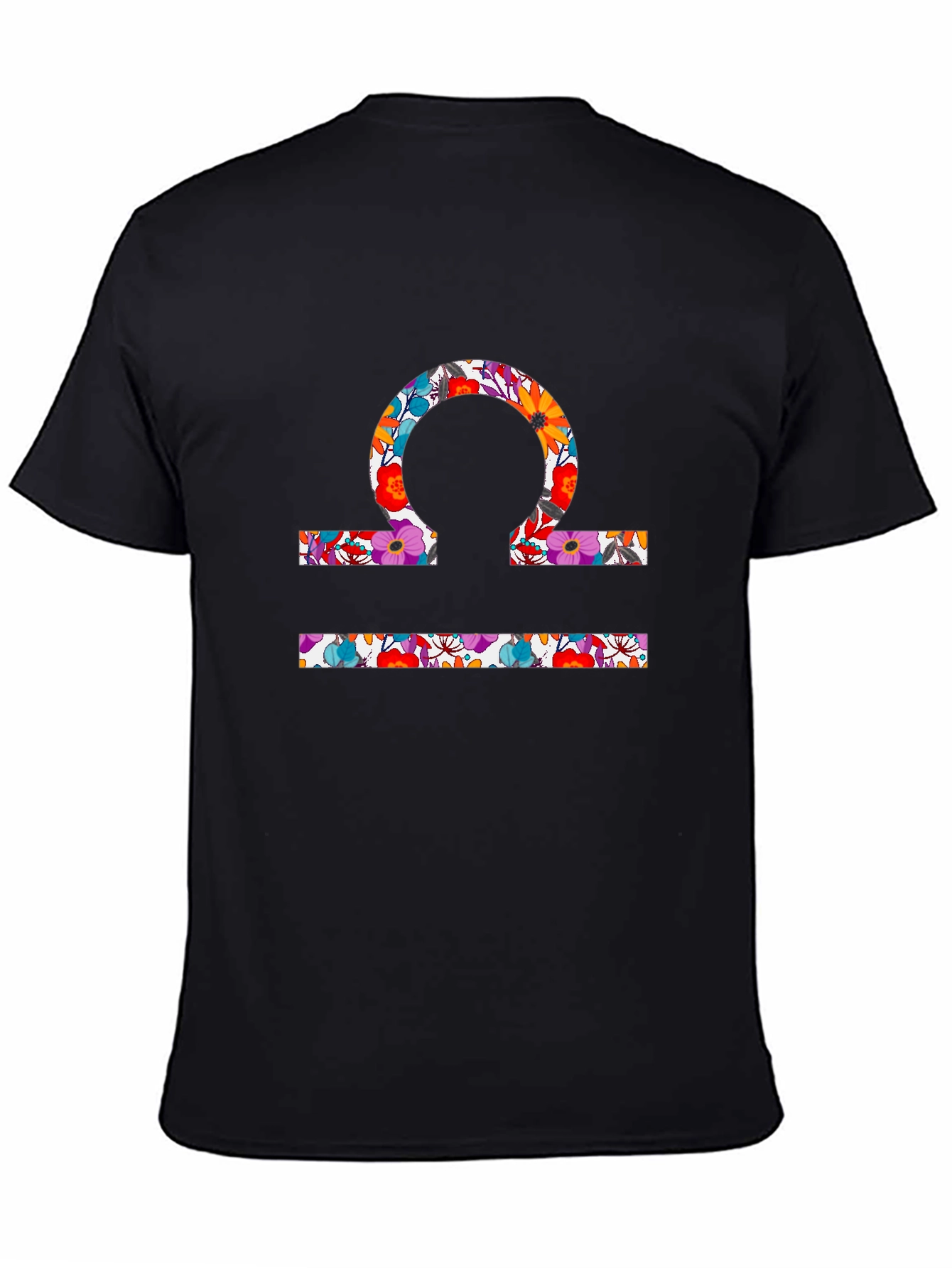 Floral Libra Zodiac Sign Black T-Shirt