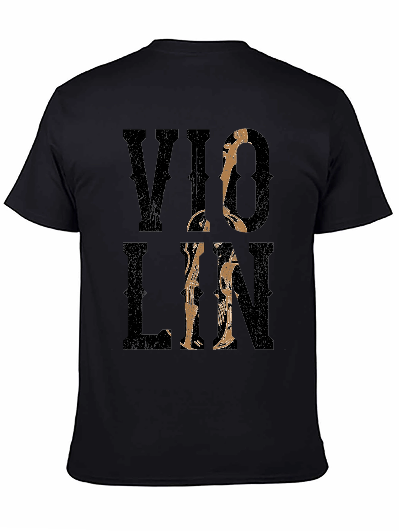 Violin Graphic Print Black T-Shirt