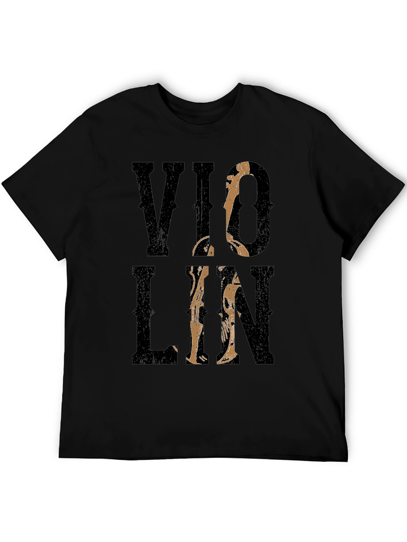 Violin Graphic Print Black T-Shirt