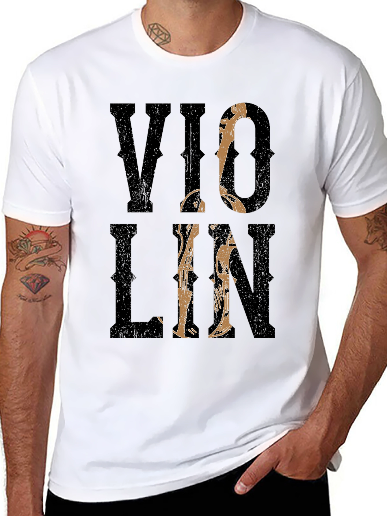 Violin Graphic Print Black T-Shirt