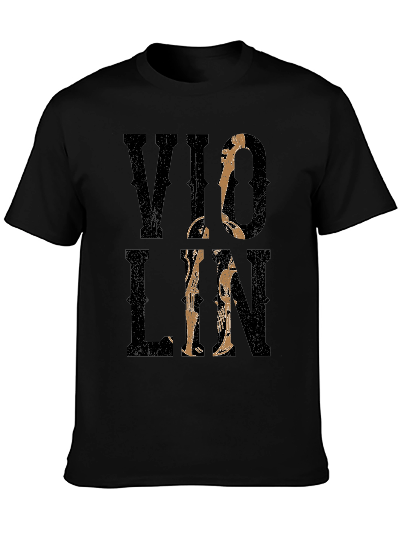 Violin Graphic Print Black T-Shirt