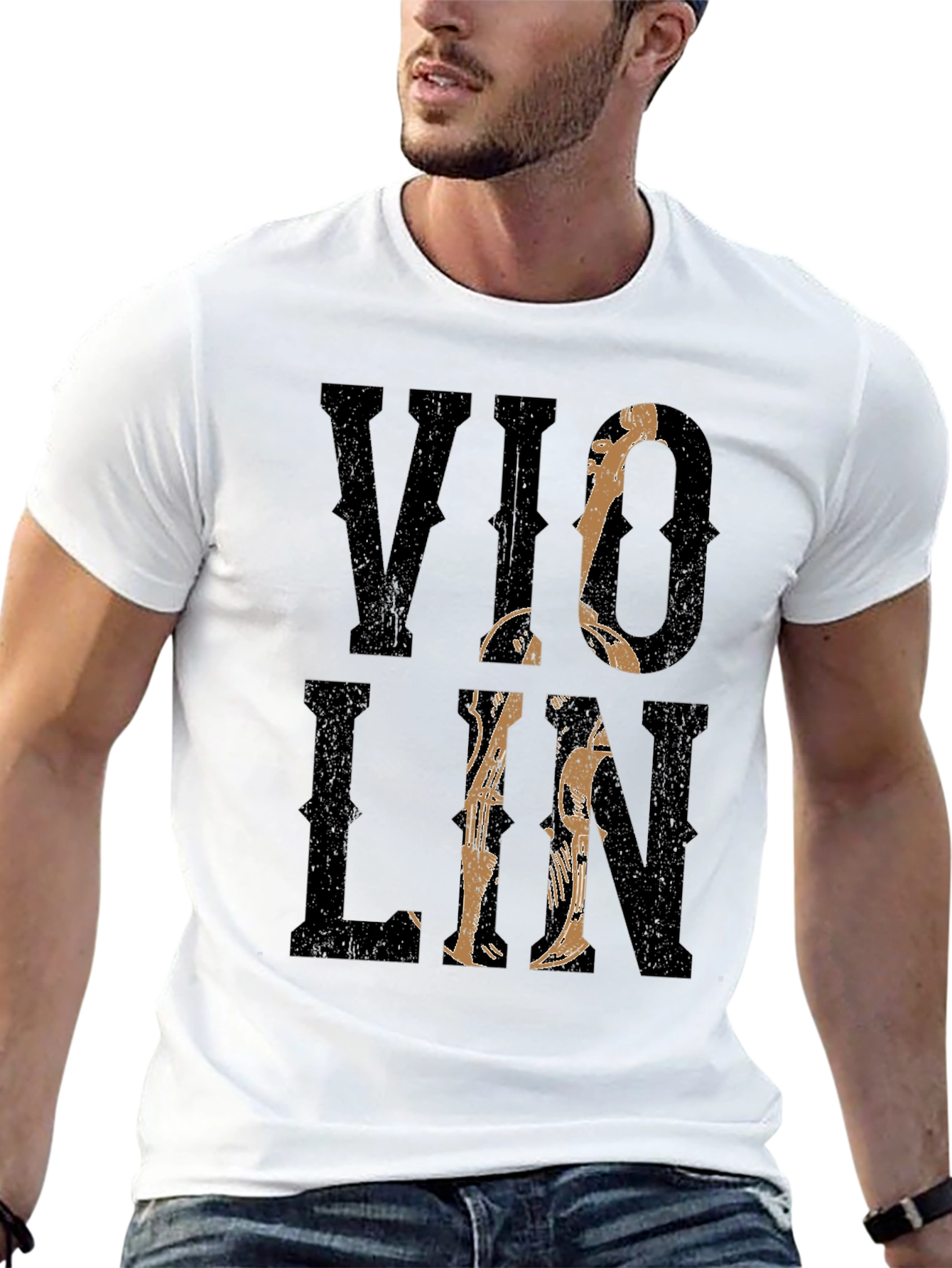 Violin Graphic Print Black T-Shirt