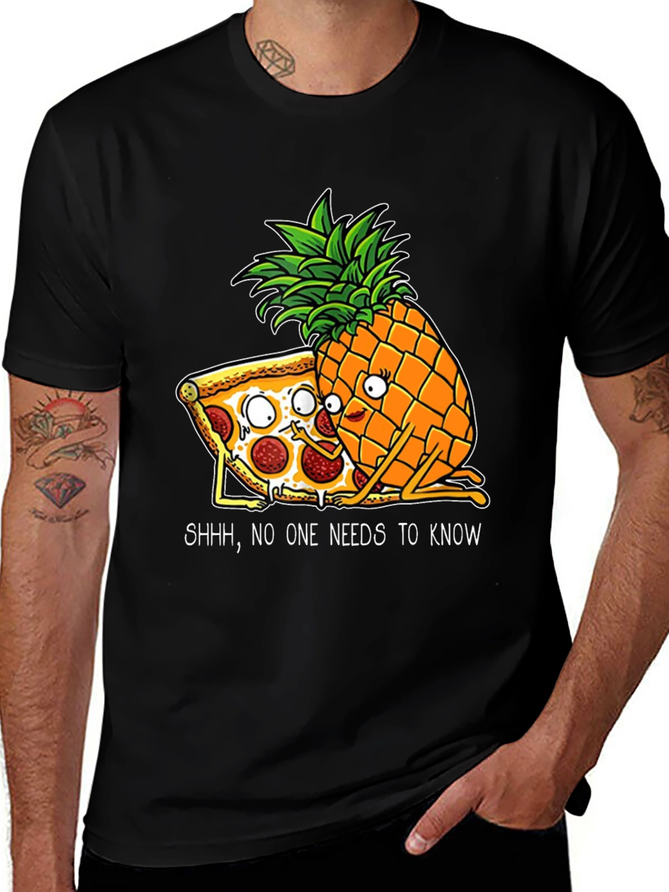Funny Pizza & Pineapple Graphic T-Shirt