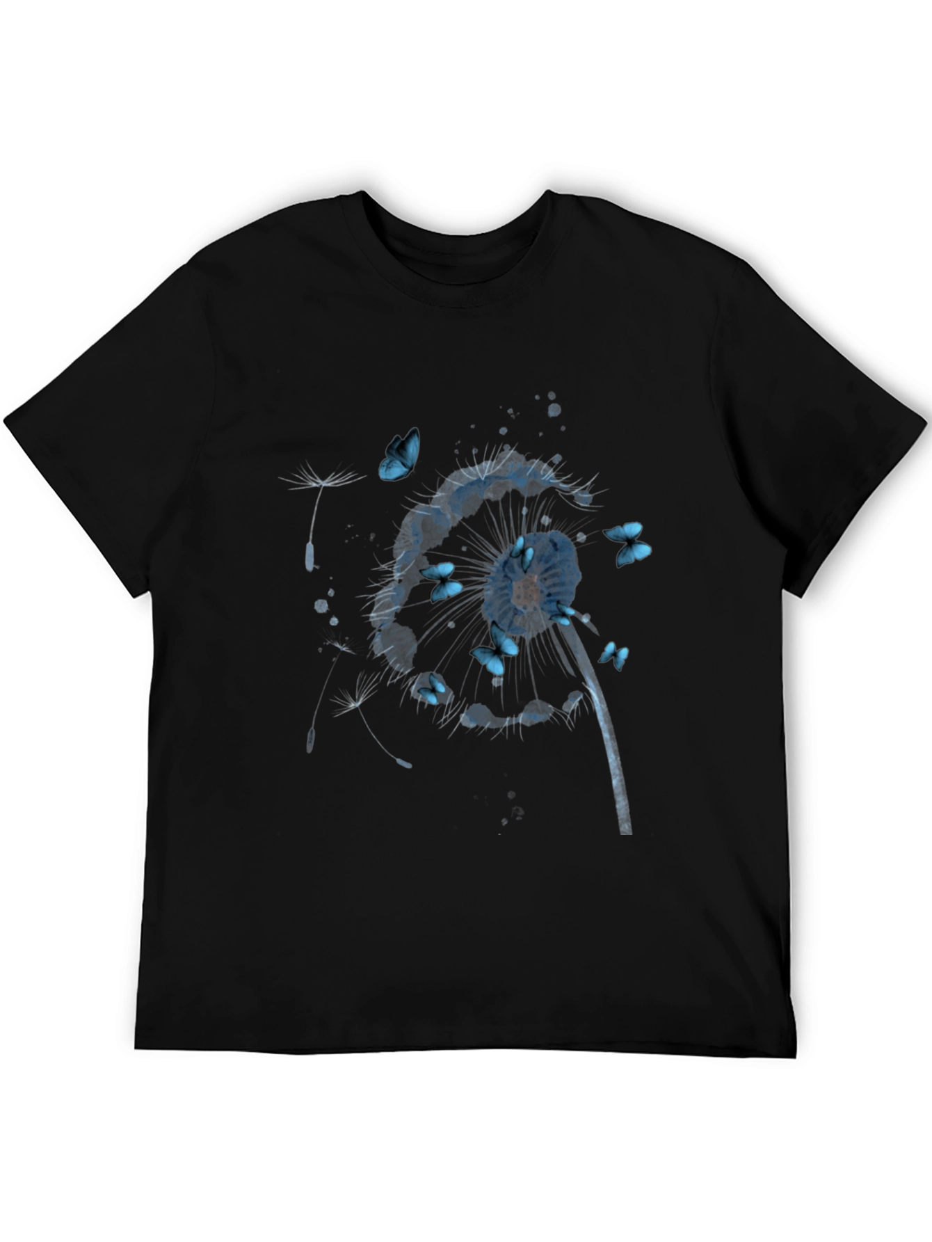 Dandelion & Butterfly Print Black T-Shirt