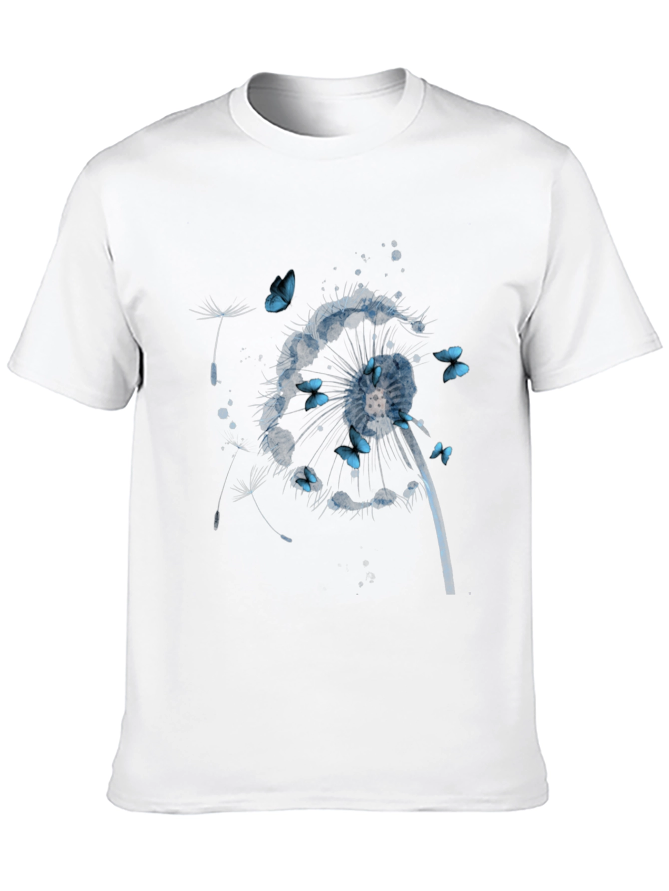 Dandelion & Butterfly Print Black T-Shirt