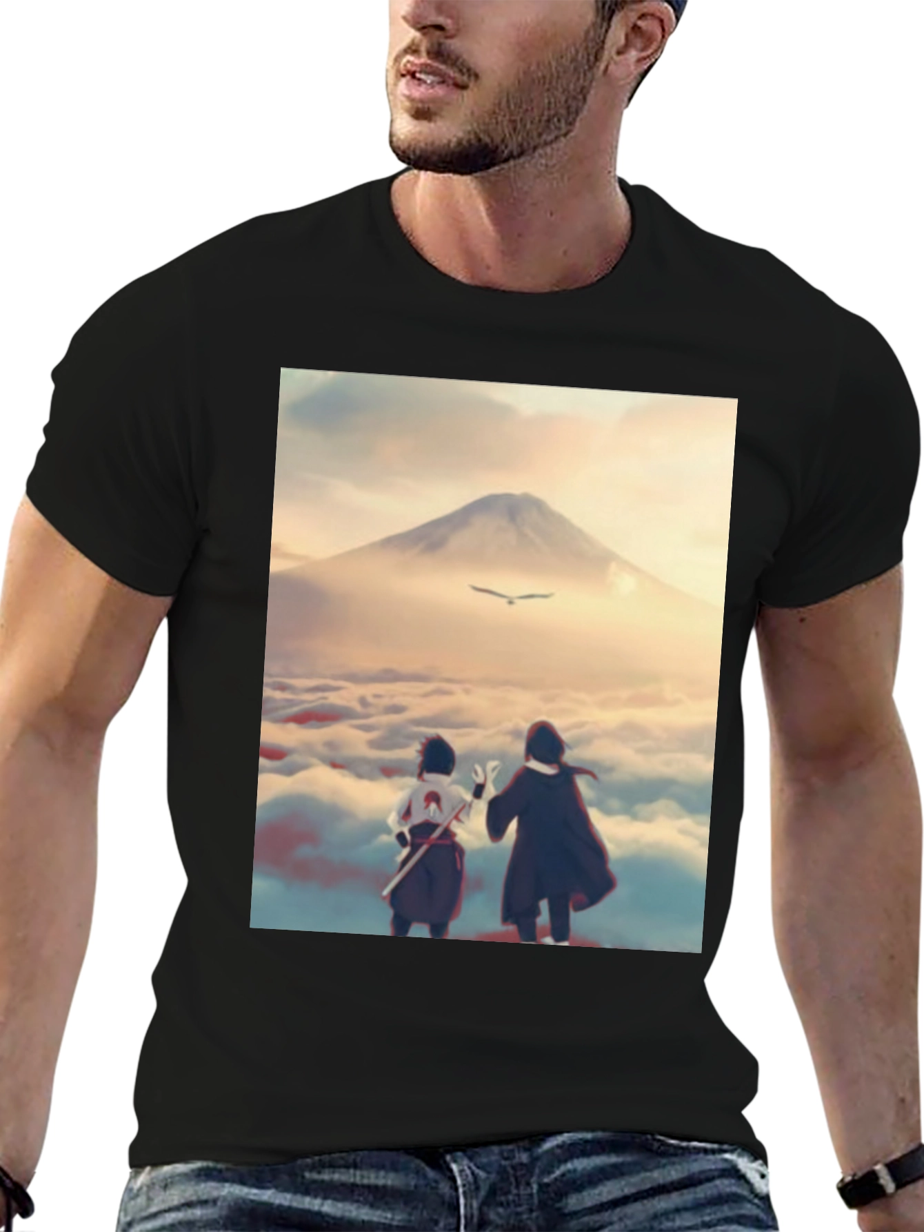 Anime Scenery Graphic Tee - Black