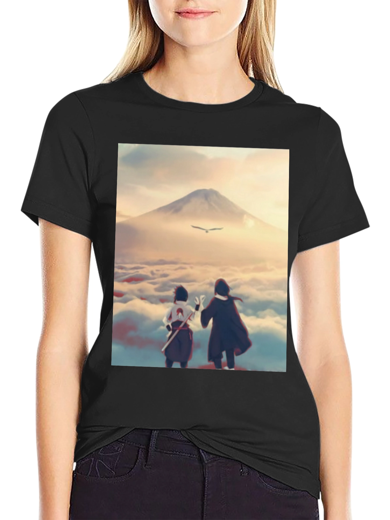 Anime Scenery Graphic Tee - Black