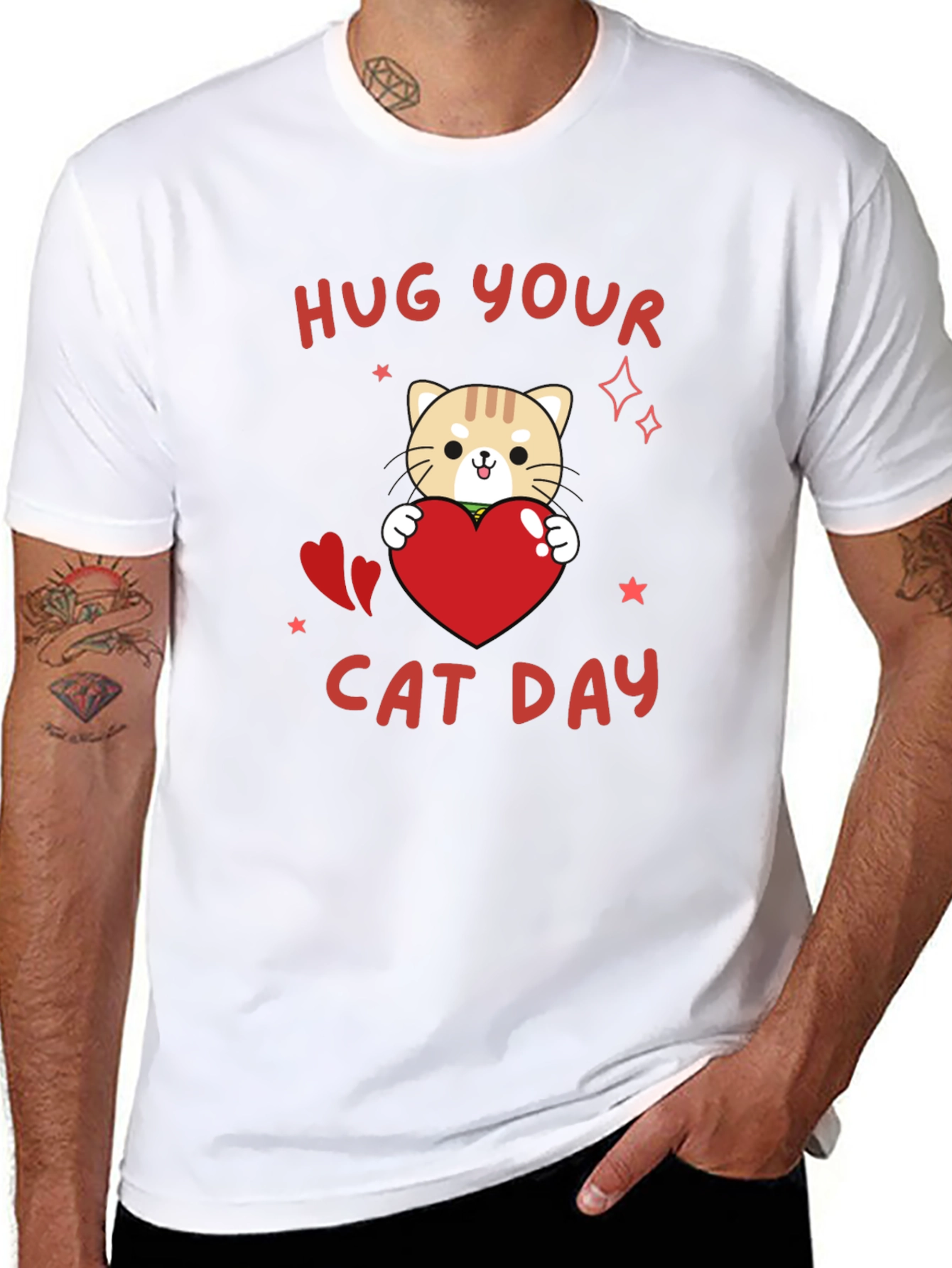 Hug Your Cat Day Black T-Shirt